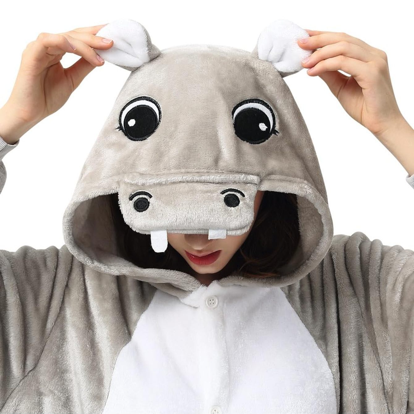 Image of Hippopotamus Grey Costume For Women Men Adults Carnival Halloween Onesie Full Body Suit Jumpsuit Carnival Costume Costume Animal Costumes Plush Costumes