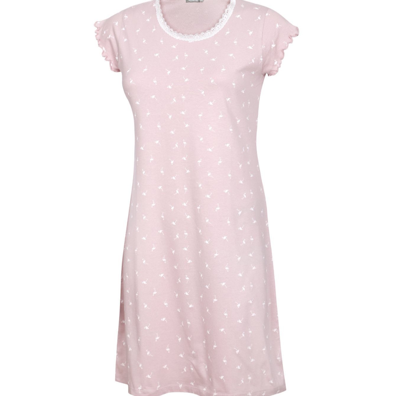 Image of Women's Nightgown Sleep Dress, Short Sleeve, Round Neckline, 100% Cotton, Size S–l, Pink