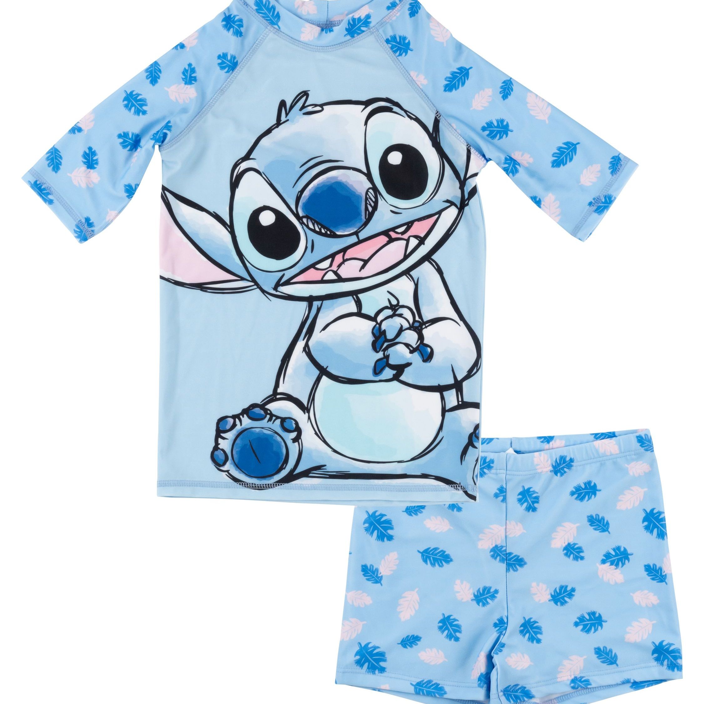 Image of & Stitch Uv-30 Swim Set For Girls - Kids Swimsuit Bath Set Shirt And Pants Two-piece Blue