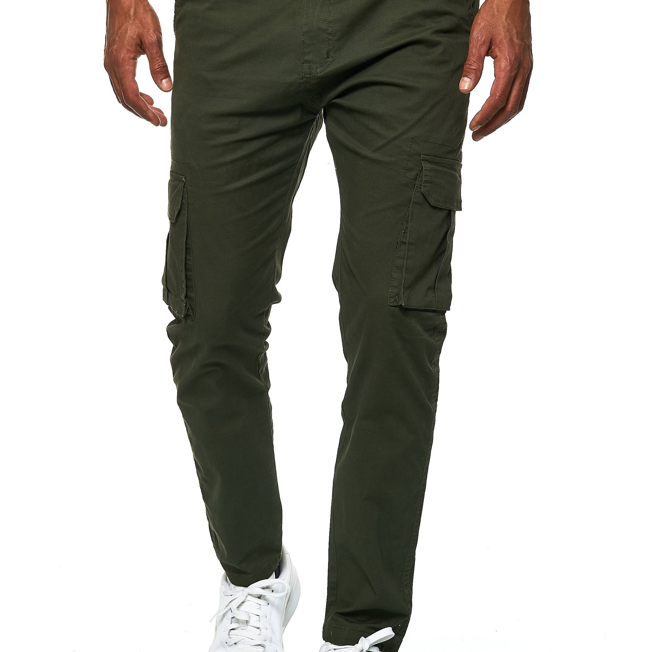 -c Men's Cargo Pants Slim Fit Solid Color Trousers Men's Casual Sports Pants Elastic Leisure Pants With 6 Pockets