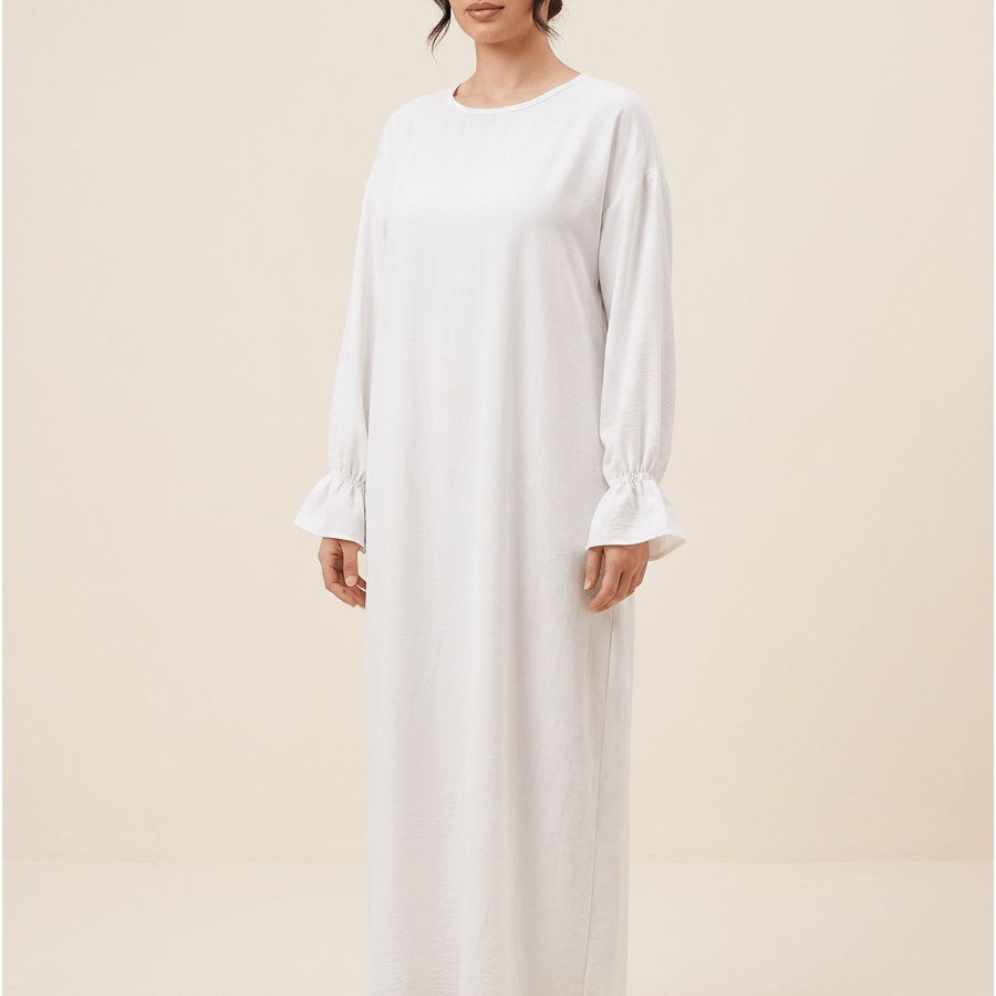 TEMU Robe Longue Femme Coupe Fluide – Manches Longues à Volants, Col Rond, Style Modeste Élégant et Décontracté