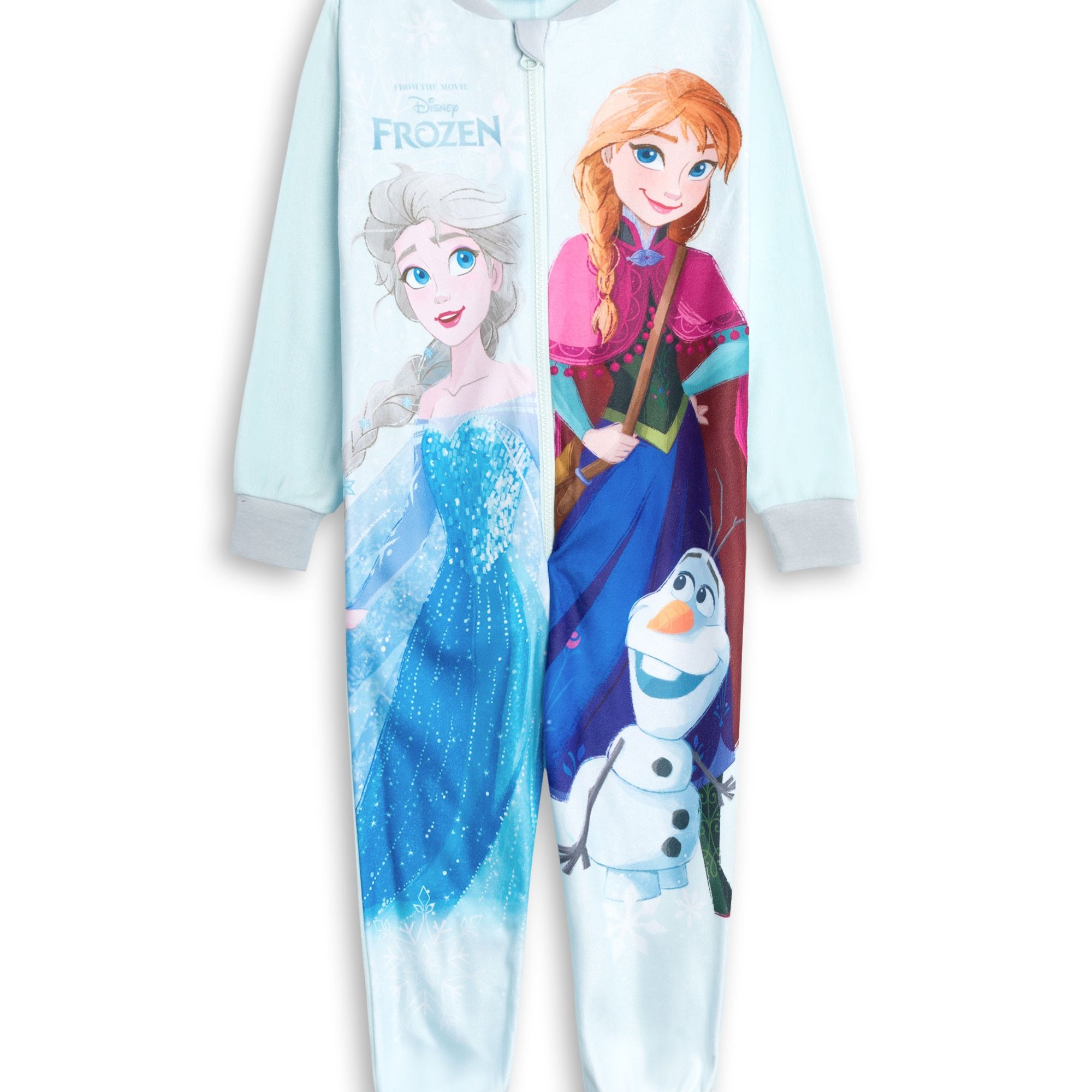 TEMU Frozen Girls Light Blue Onesie | Zip-up Microfleece Sleepwear With , Anna & | Comfortable Loungewear For Bedtime | Kids Nightwear For Home |