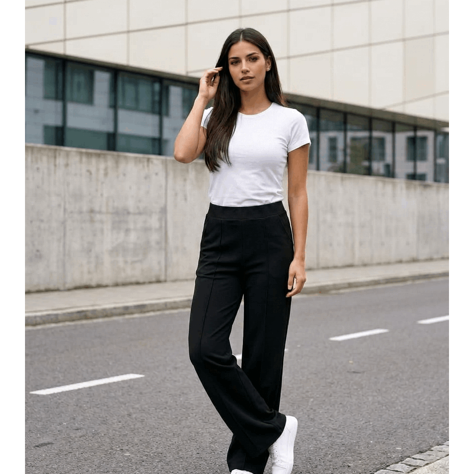 Men's Straight-leg Fabric Trousers With Decorative – High Waist Casual Trousers With Pockets, Elastic Waistband, Comfortable Business & Everyday Trousers
