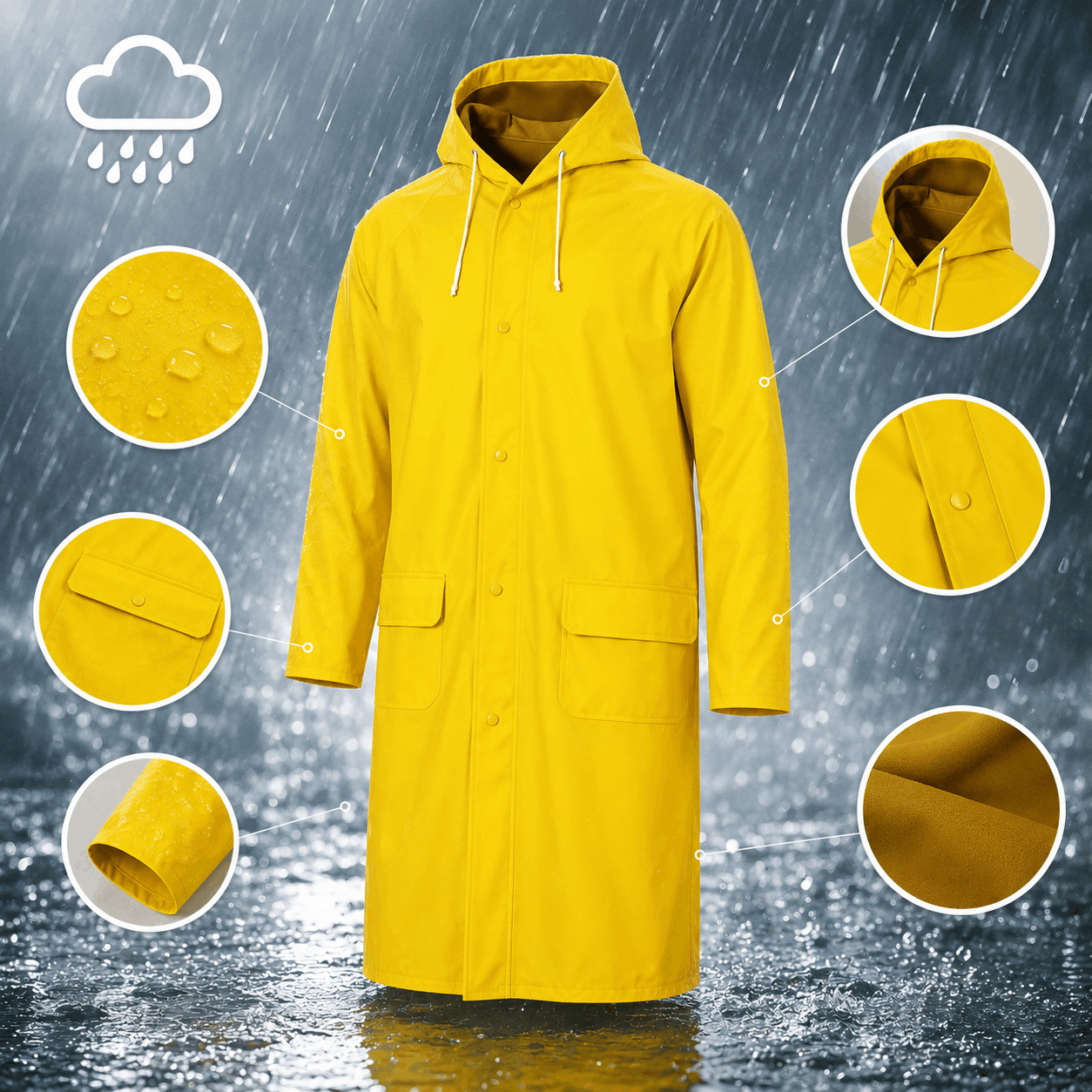 TEMU Raincoat Pvc Yellow Waterproof Rain Jacket Work Coat With Hood Unisex