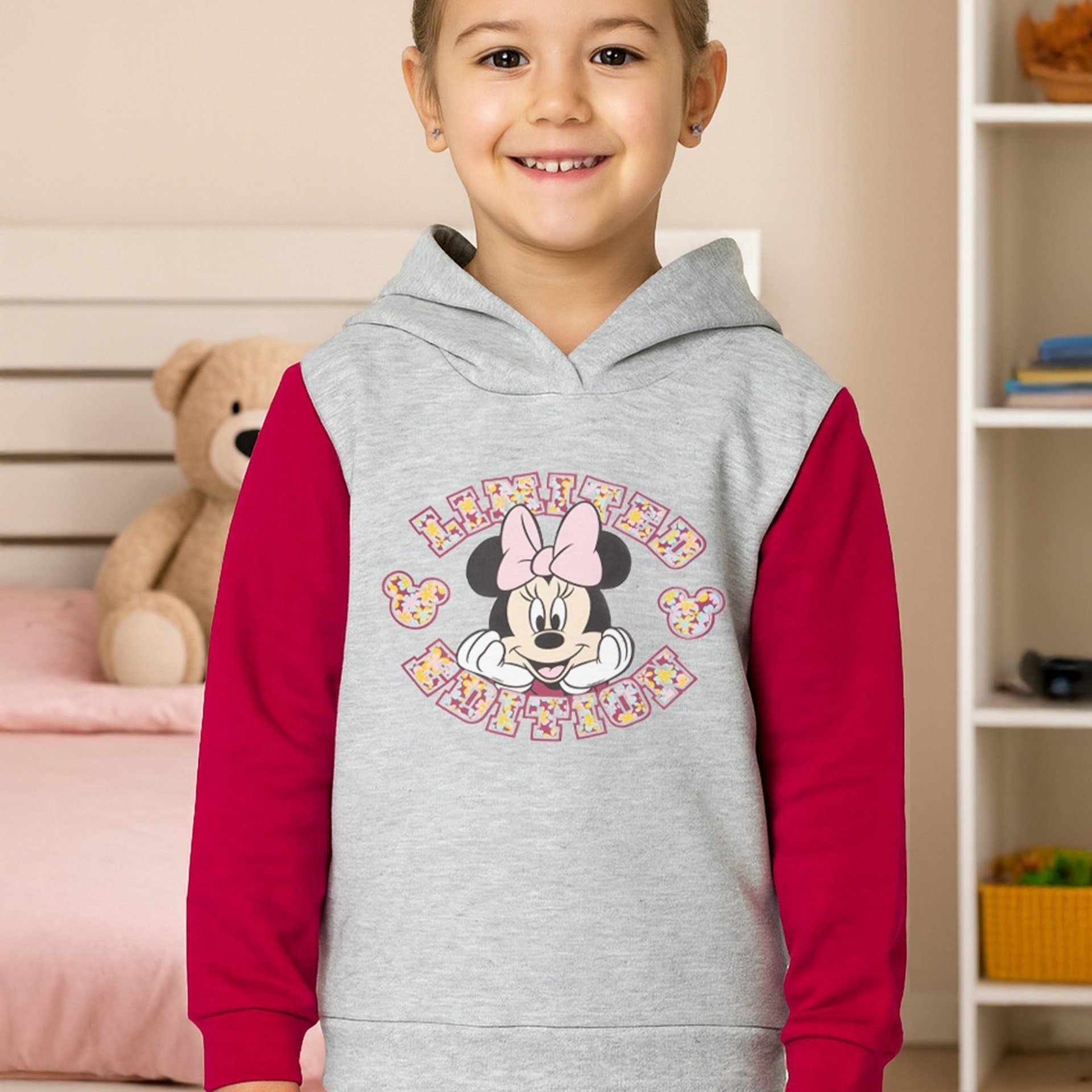 Mouse Hoodie For Girls - Edition Children's Hooded Pullover Sweater With Hood Grey Red