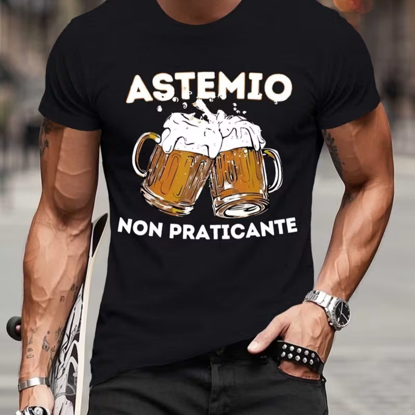 TEMU Short-sleeved Men's T-shirt With Humorous Beer-themed Writings, Ideal For Summer.