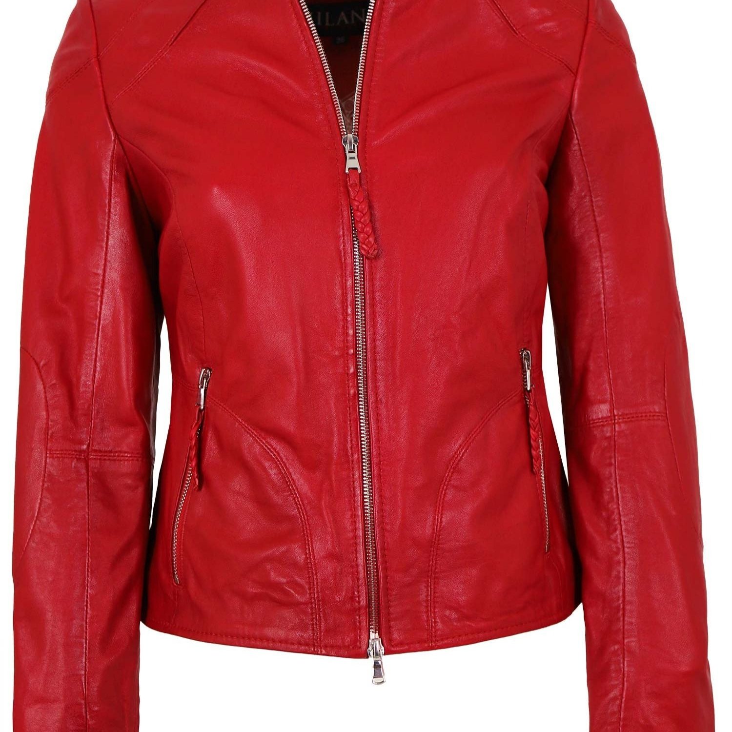 Women's Leather Jacket With Lamb Trim