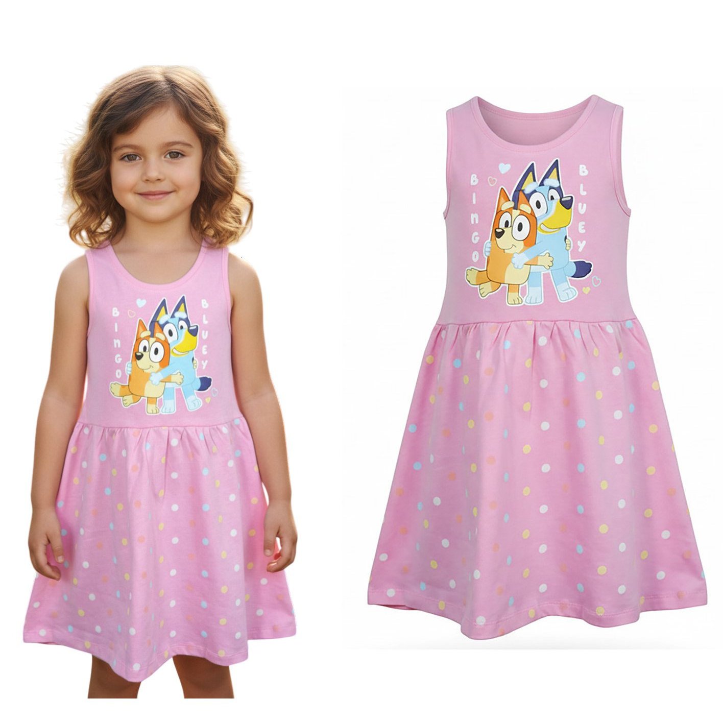 Pink Polka Dot Summer Dress, Material: 100%