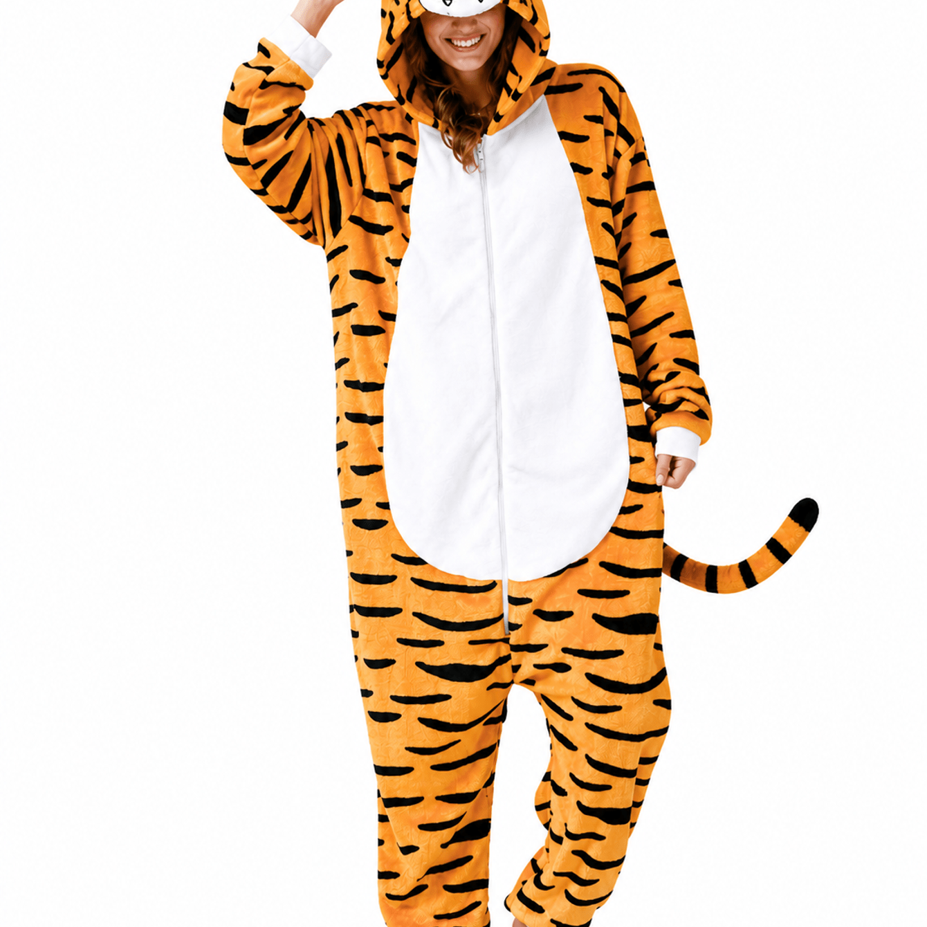Image of Tiger Orange Africa Zoo Costume For Women, Men, Adults, Carnival, , Halloween Onesie, Full-body Jumpsuit, , Plush Animal Costume