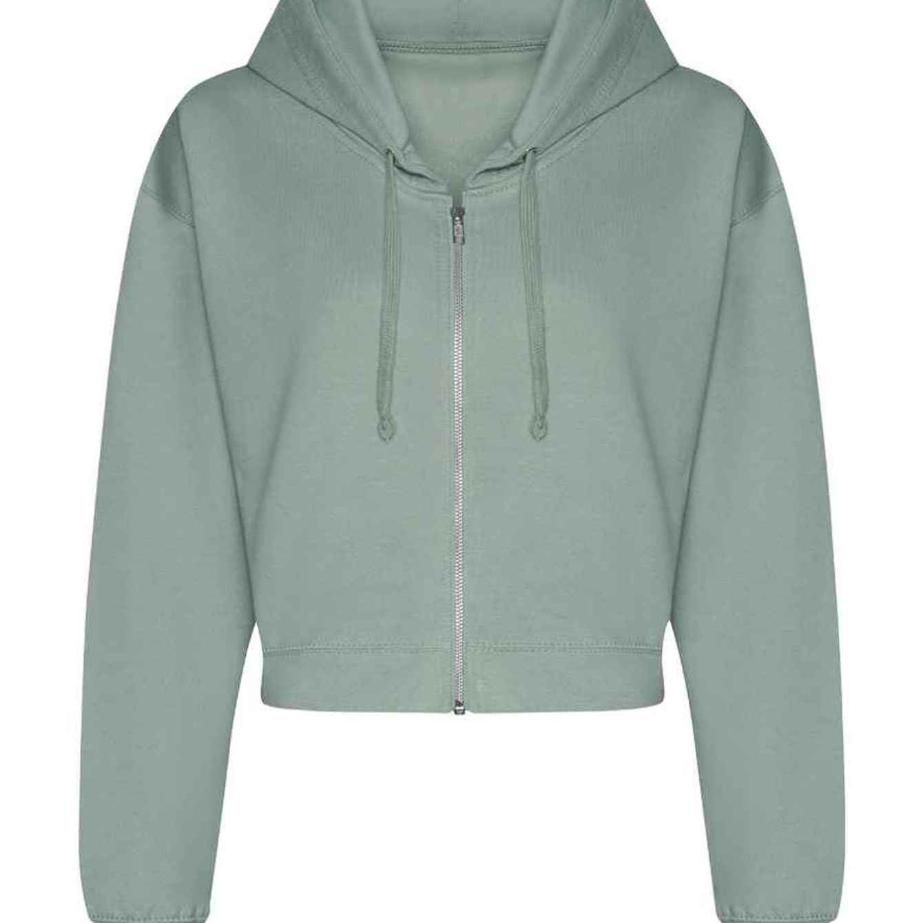 TEMU Awdis Ladies Cropped Soft Comfortable Cotton Faced Fabric Brushed Back Fleece Drop Shoulder Design Relaxed Fit Long Sleeve Zip Up Hoodie Hooded