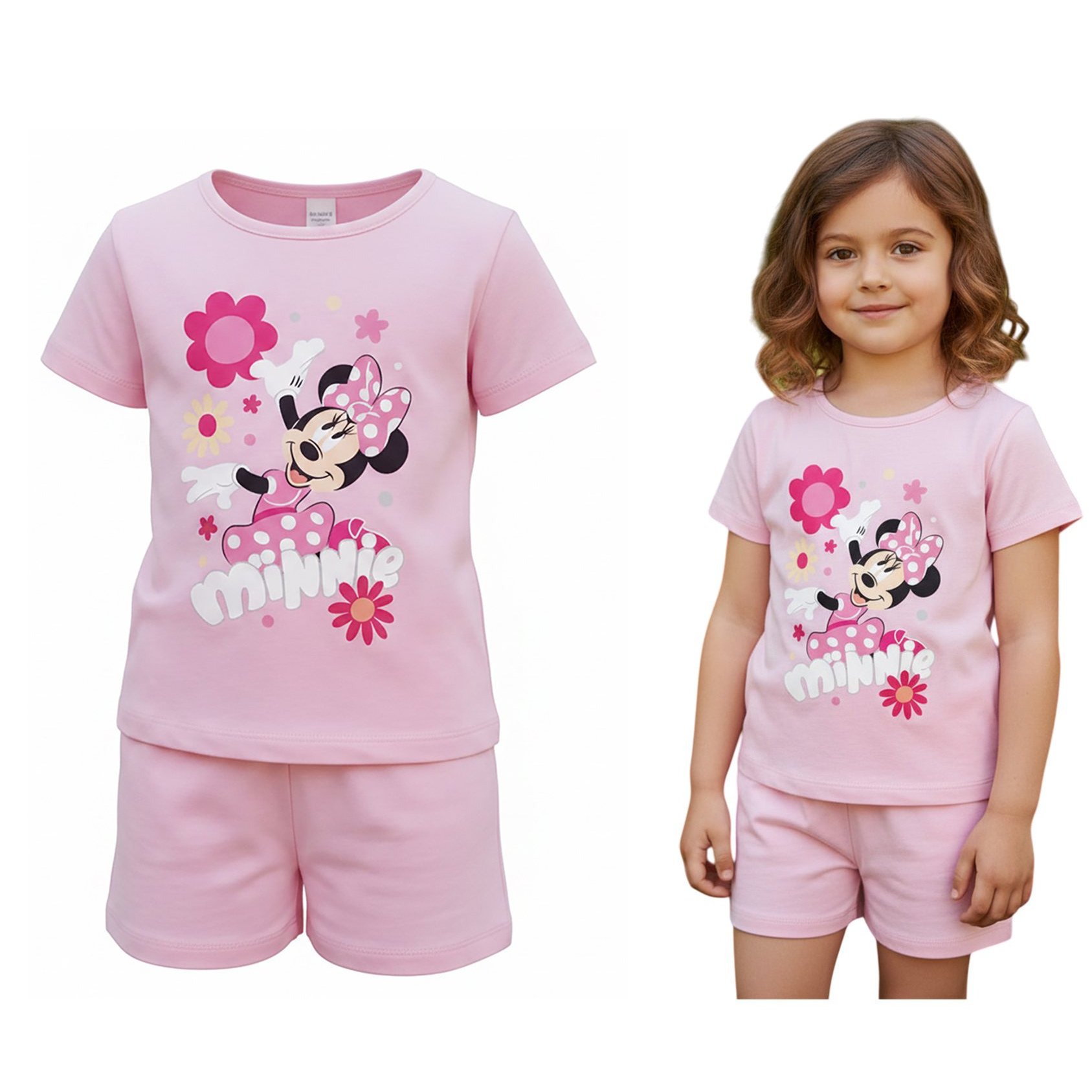 Mouse Patterned 2pcs Summer Shirt And Short Pants Set For Girls. Material: 100%