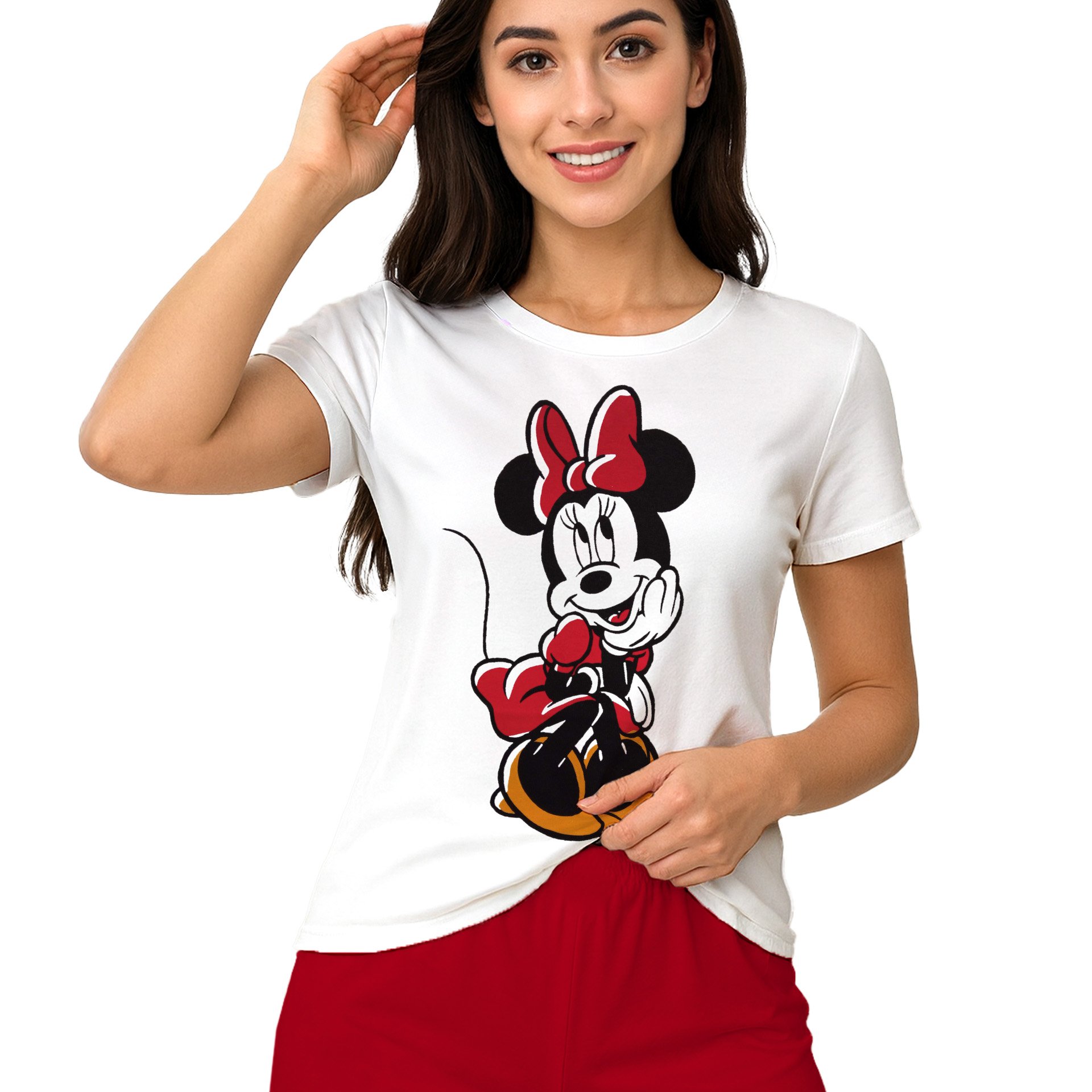 Mouse Sleepwear For Women - Short Sleeve Pyjama Set With Shorts White/red