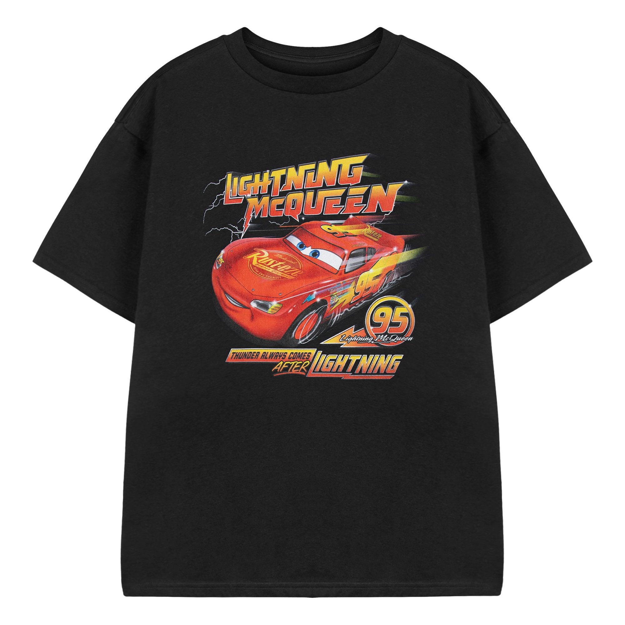 TEMU Cars Boys Black Graphic Tee | Thunder Hollow Series Short Sleeve T-shirt | Racing 95 Crew Neck Top | Casual Wear For Kids | Animated