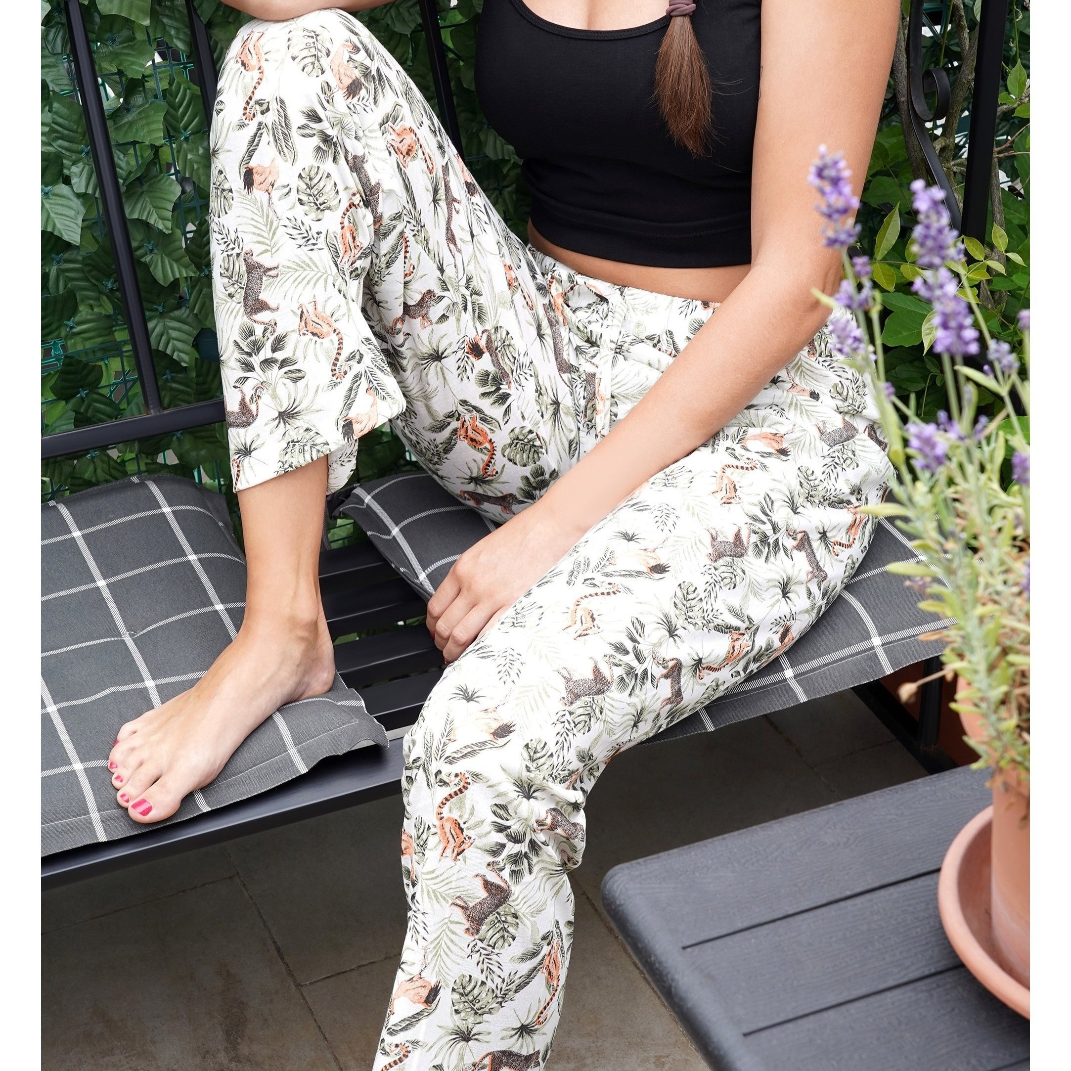 Women’s 100% Cotton Pajama Pants – Soft Jungle & Wildlife Print Lounge Sleep Bottoms