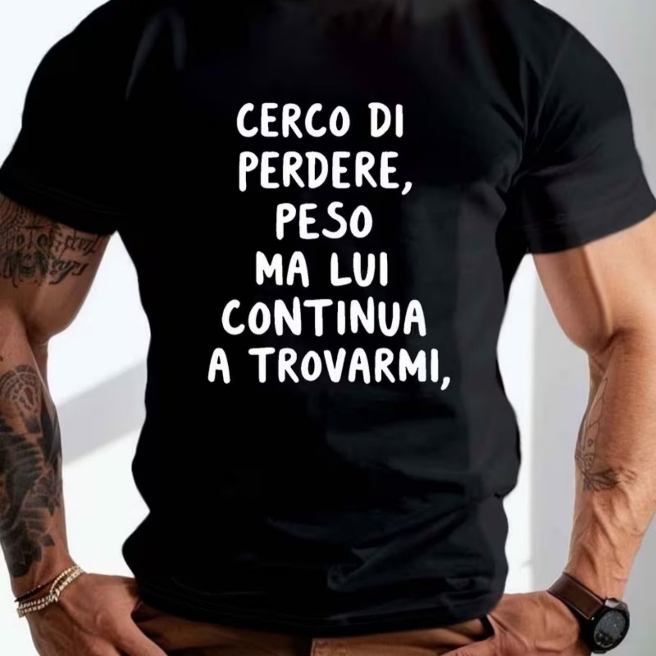 TEMU Humorous T-shirt For Large-sized Men, "i'm Trying To Lose Weight", Round-neck, Lightweight And Breathable Fabric For Gym And Casual Wear,