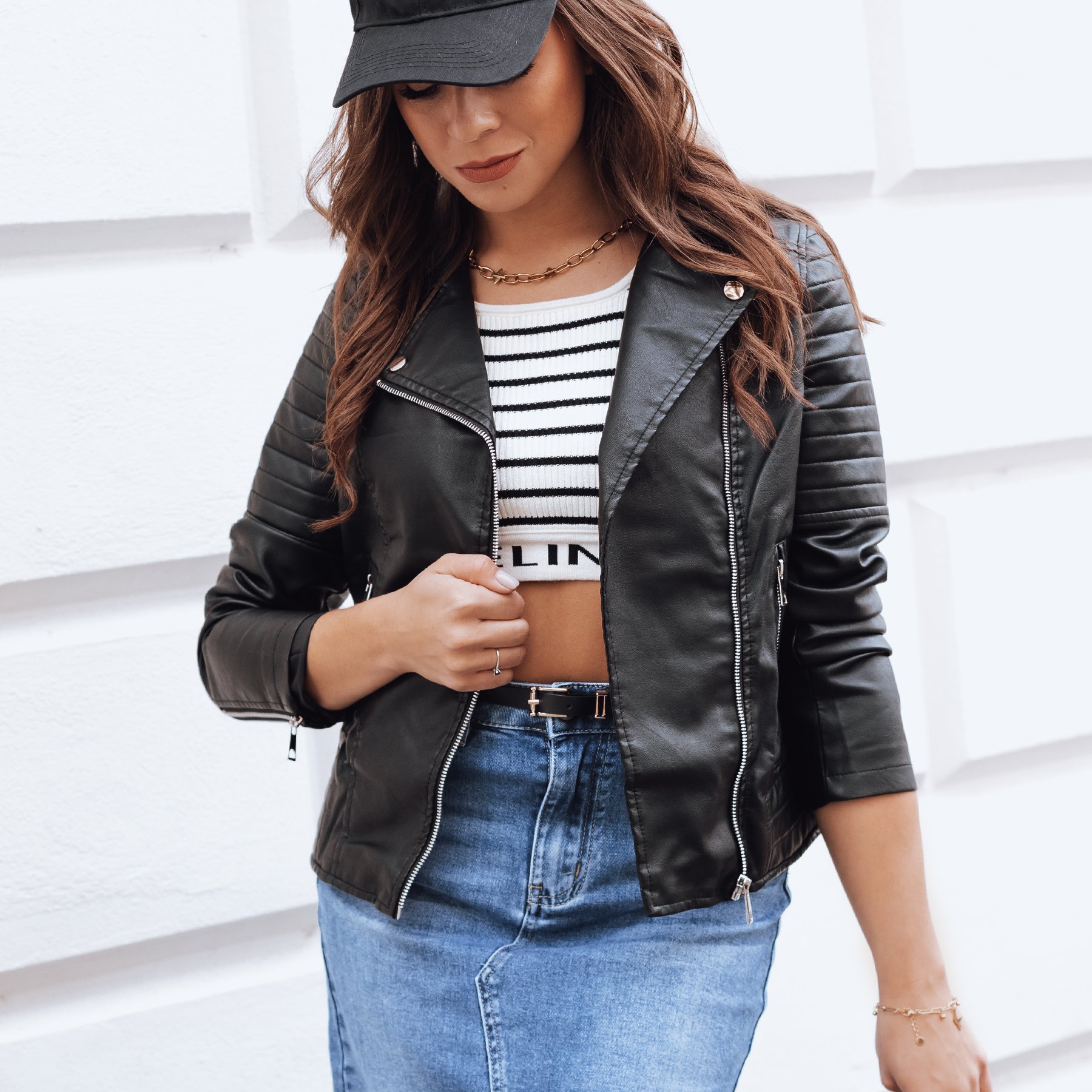 Women's -style Jacket Made Of With Embroidery On The Sleeves, With Zippers, Fashionable Motorcycle Jacket For Everyday And Elegant Styling, Short Autumn Jacket In , 3959