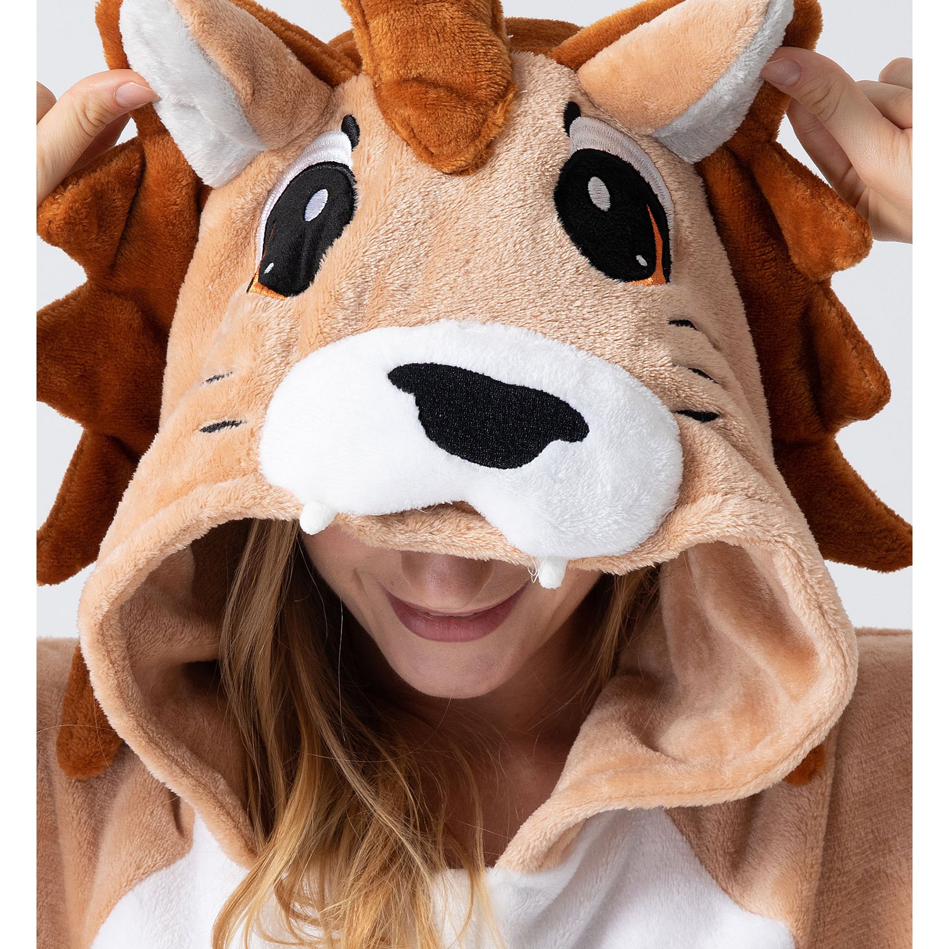 Image of Lion Costume For Women, Men, Adults - Carnival, Mardi Gras, Halloween Onesie, Full-body Jumpsuit, , Plush Animal Costume