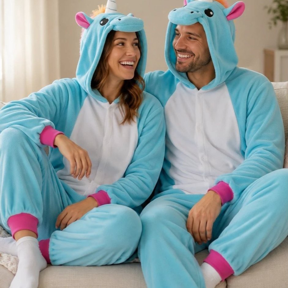 Image of Unicorn Onesie For Adults, Soft Plush With A Hood, Loose Oversized Pajama Jumpsuit For Halloween, Holidays, Pajama Parties, And