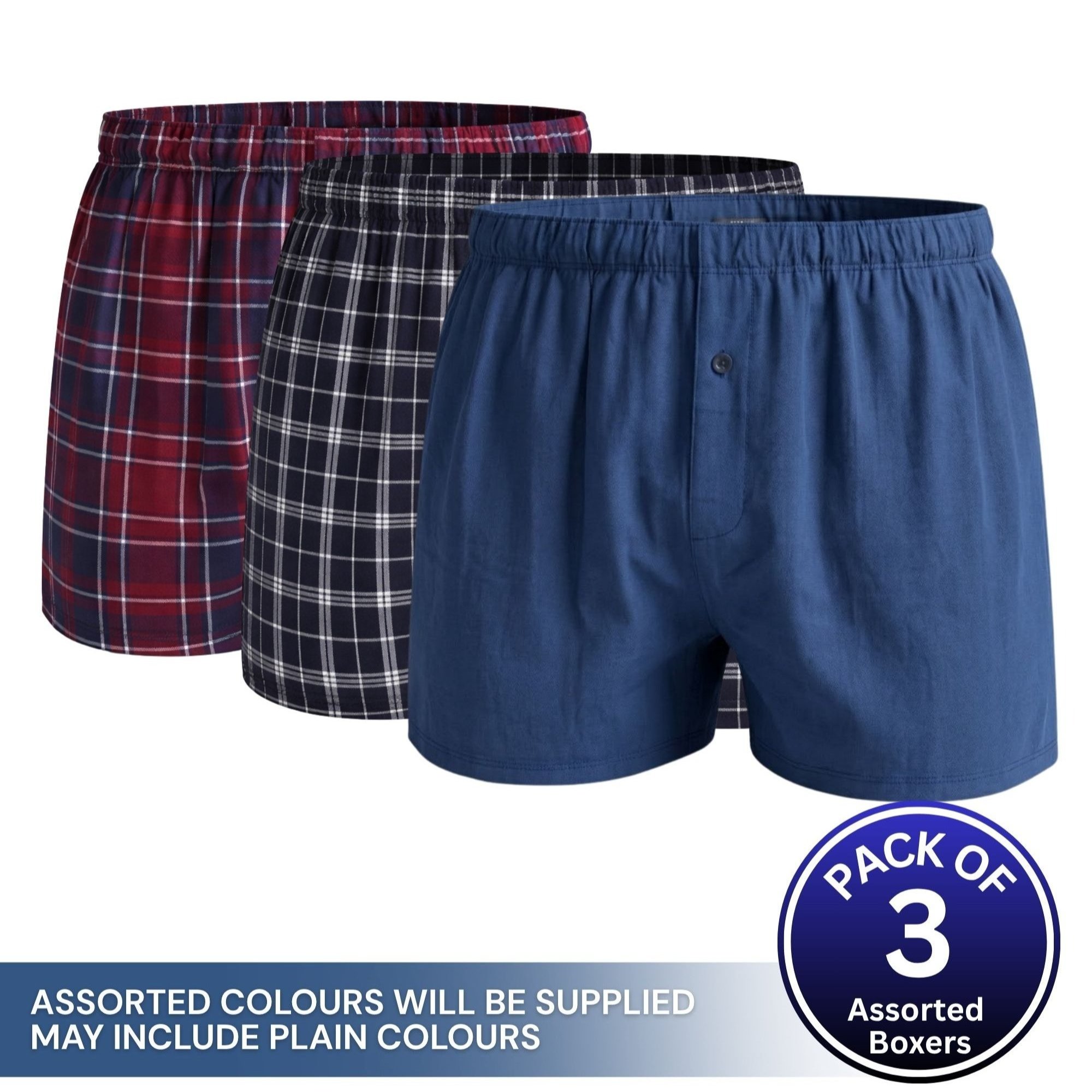 TEMU 3 Pack Woven Boxer Shorts Plaid Check Cotton Blend Loose Fit Elastic Waist Button Front Underwear Men