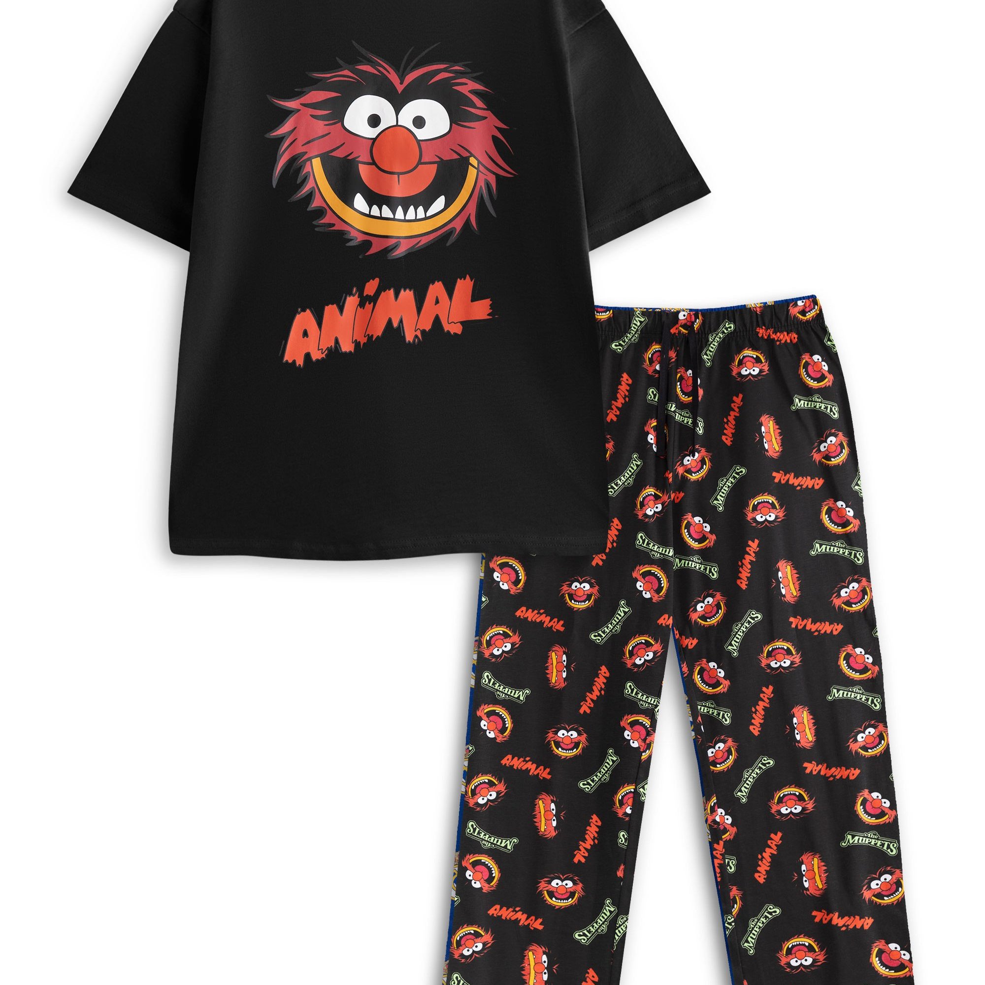 TEMU Muppets Animal Men's Short Sleeve Long Leg Pyjama Set | Cartoon Sleepwear | Relaxation Loungewear For Bedtime & Lounging | Muppets Merch -