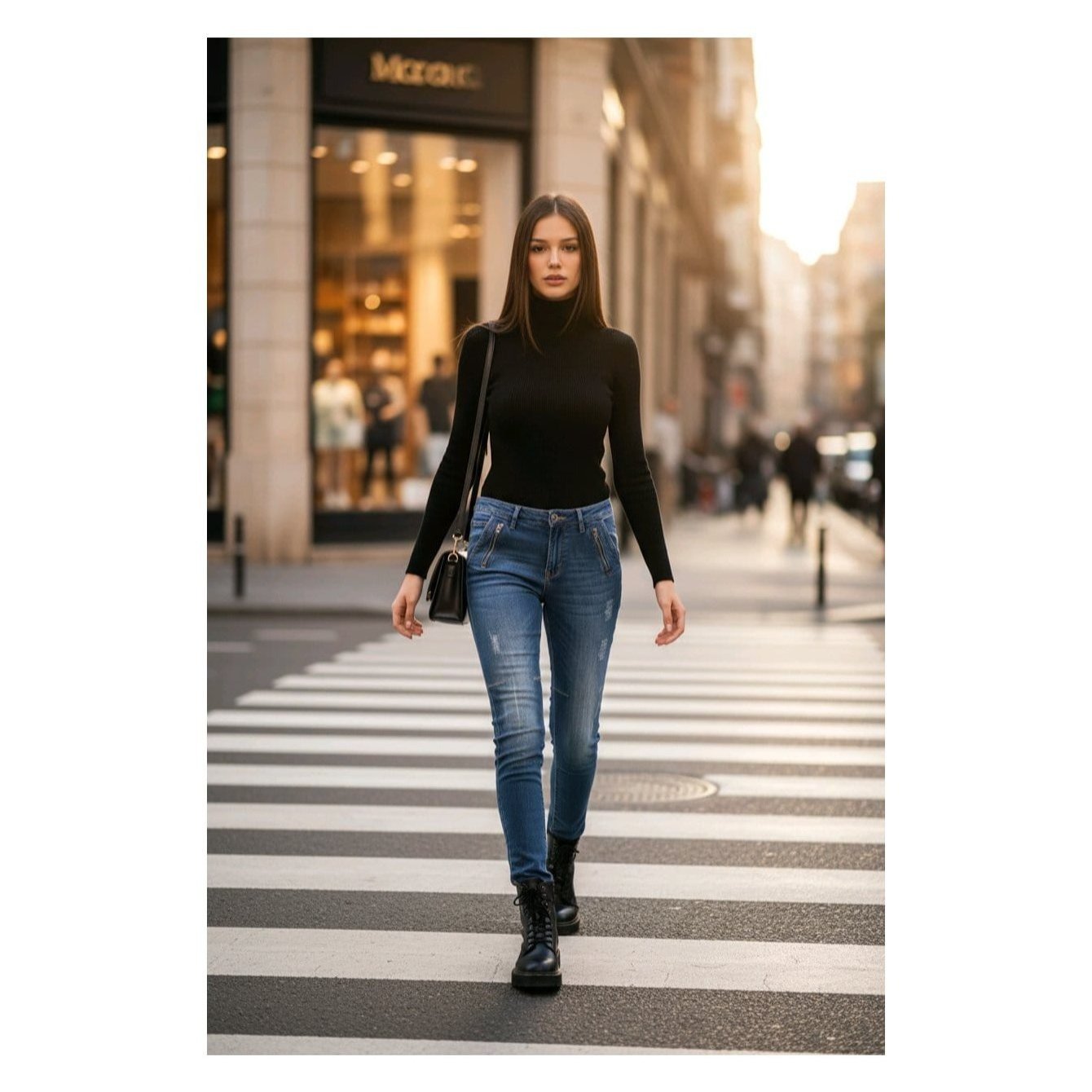 Image of Women’s 98% Cotton Skinny Jeans Stretch Denim Slim Fit Pants With Zip Pocket Detail Casual Fashion Everyday Trousers