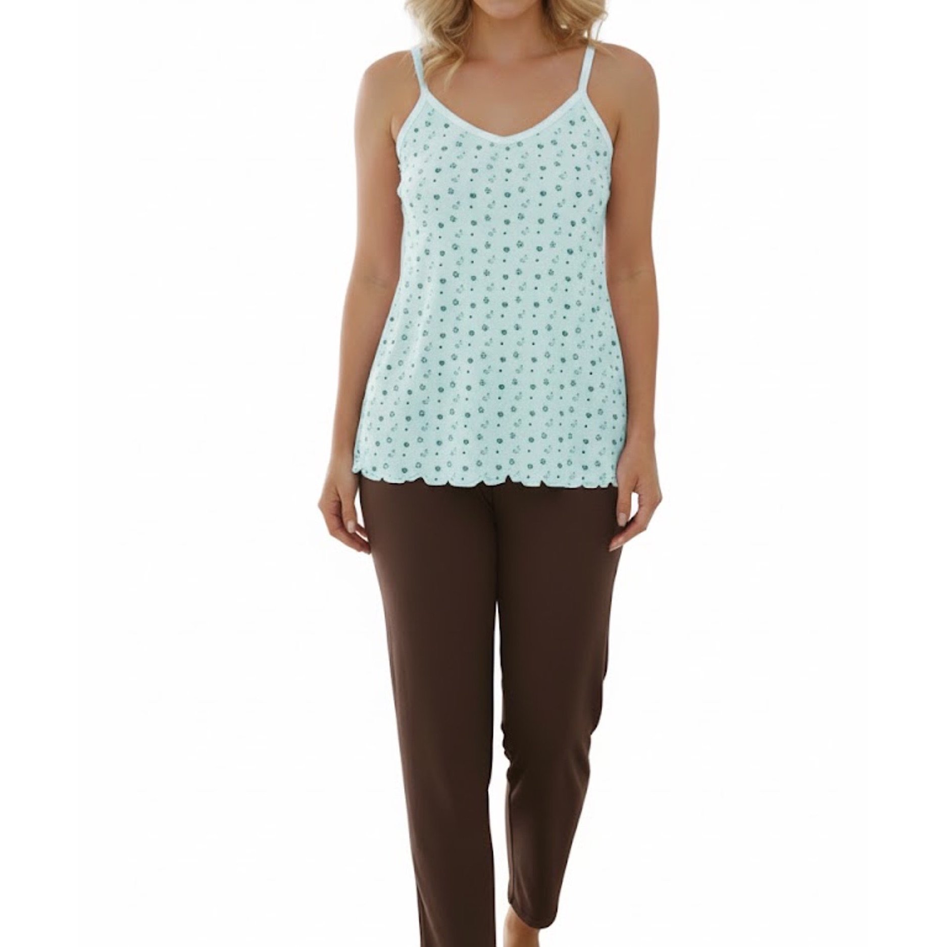 Image of Ladies' Pyjama Set, Capri Pants, Loose Fit, Fashion For Home, Ladies' Nightwear, Pyjama With Spaghetti Top, 3/4-length Pants, Lightweight Shorts