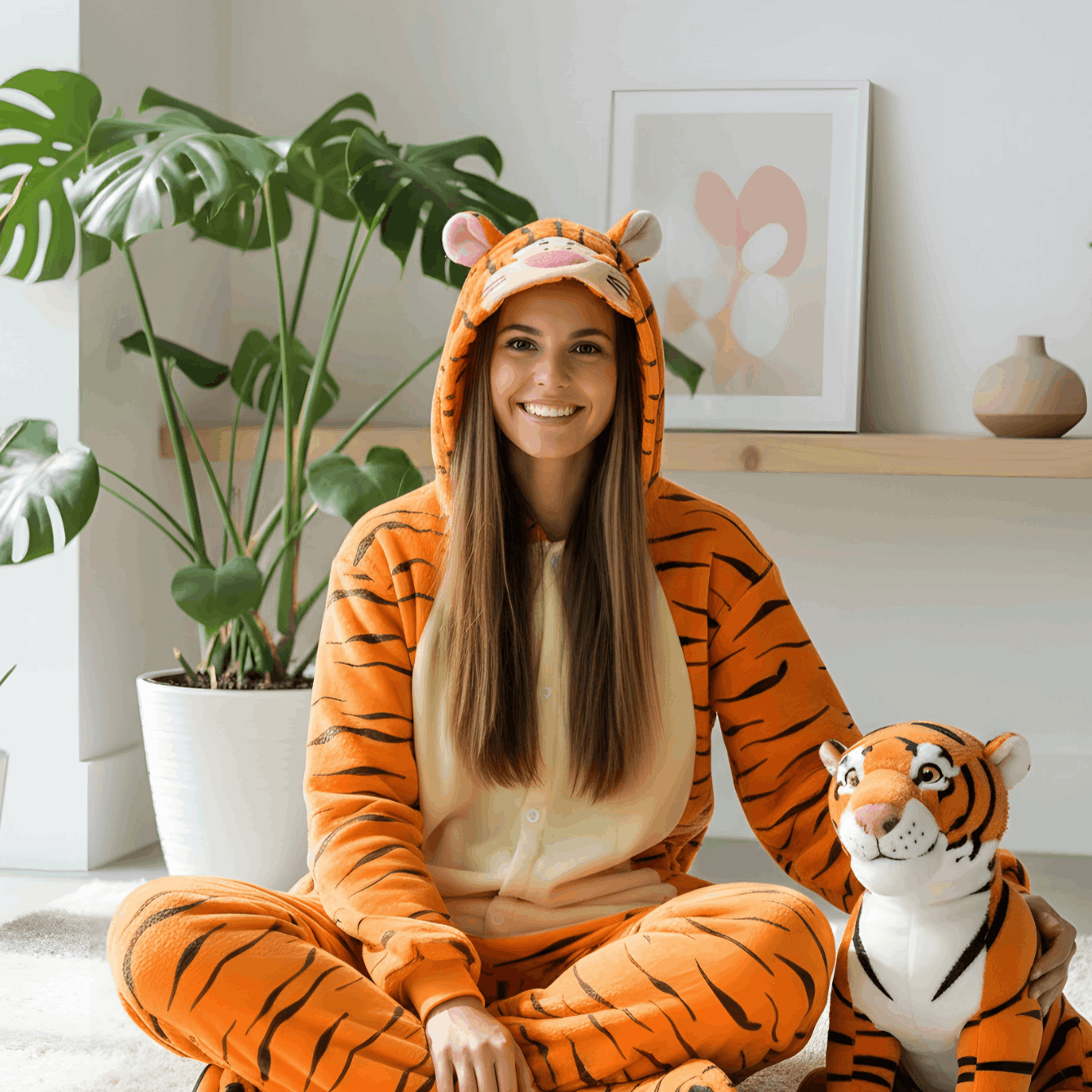 Plus Size Pajama Costume Cosplay Tiger With Hood And Pockets Nerd Hunters, 100% Polyester, Autumn And Winter, Casual, Party And Everyday Clothing, S - Xxl (145 - 195 Cm)