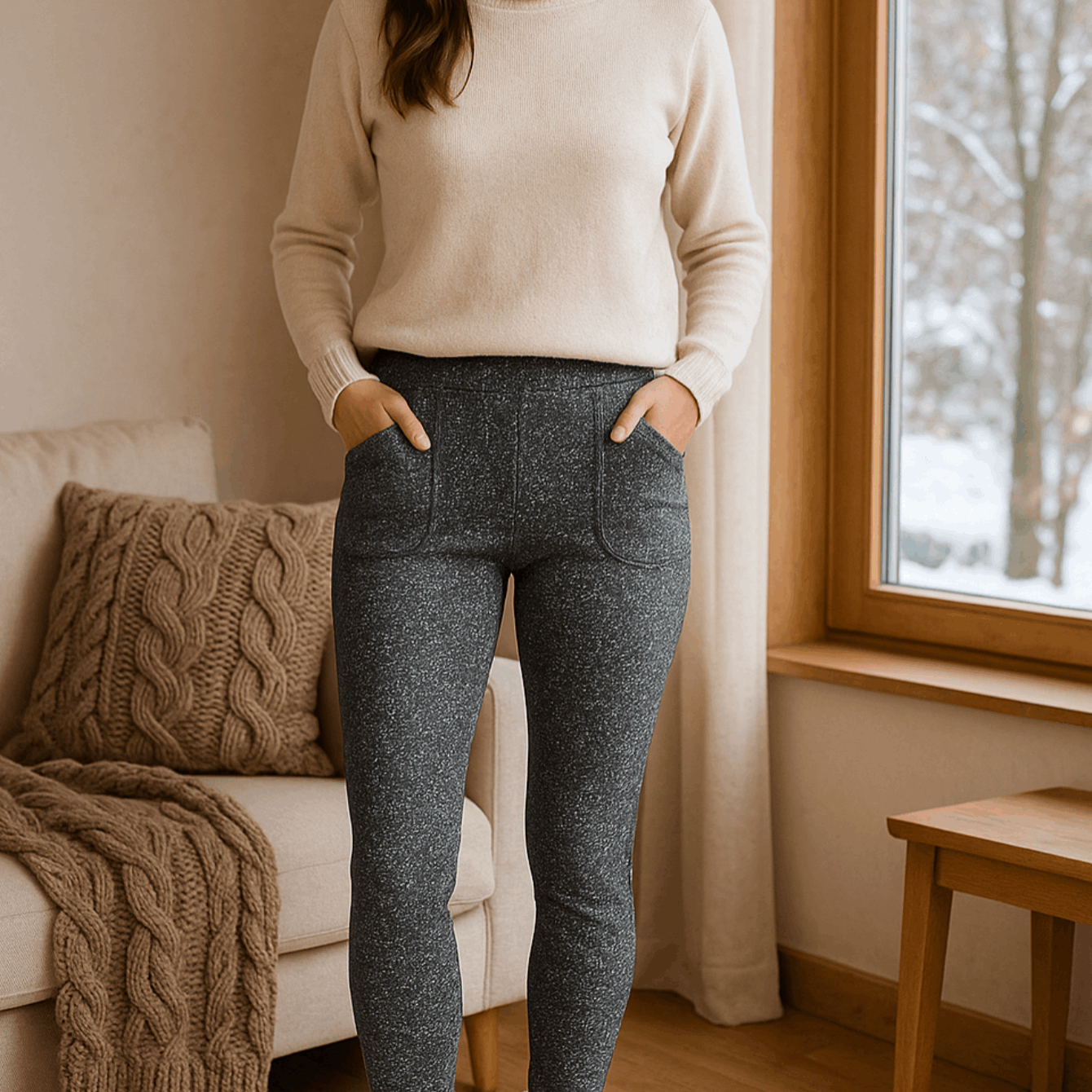 Image of Women's Thermal Leggings – Warm Winter Leggings With Teddy Fleece Lining, Lined Thermal Pants For Women, Stretchy & Comfortable, 1 Piece