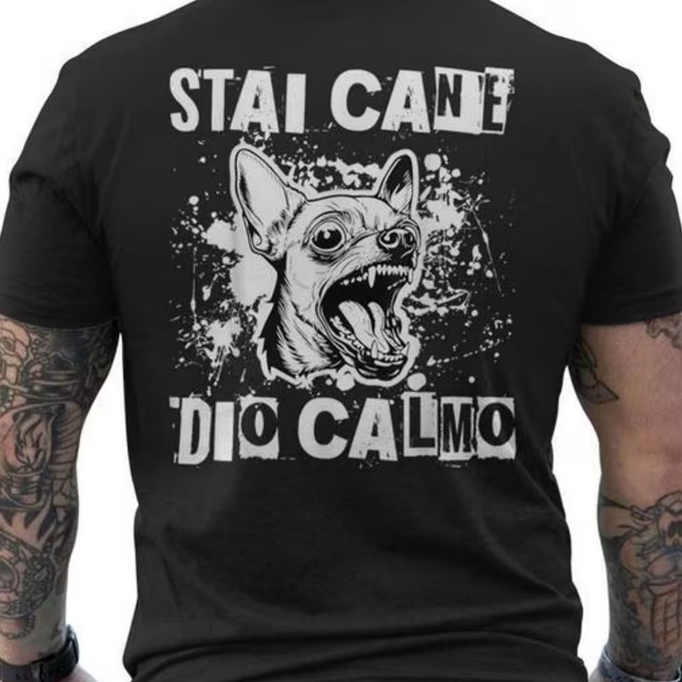 TEMU Men's T-shirt Italian Chihuahua "stay Calm" With Print On The Back - Italian Text In White And Black & Dog Graphics - Breathableshort Sleeve