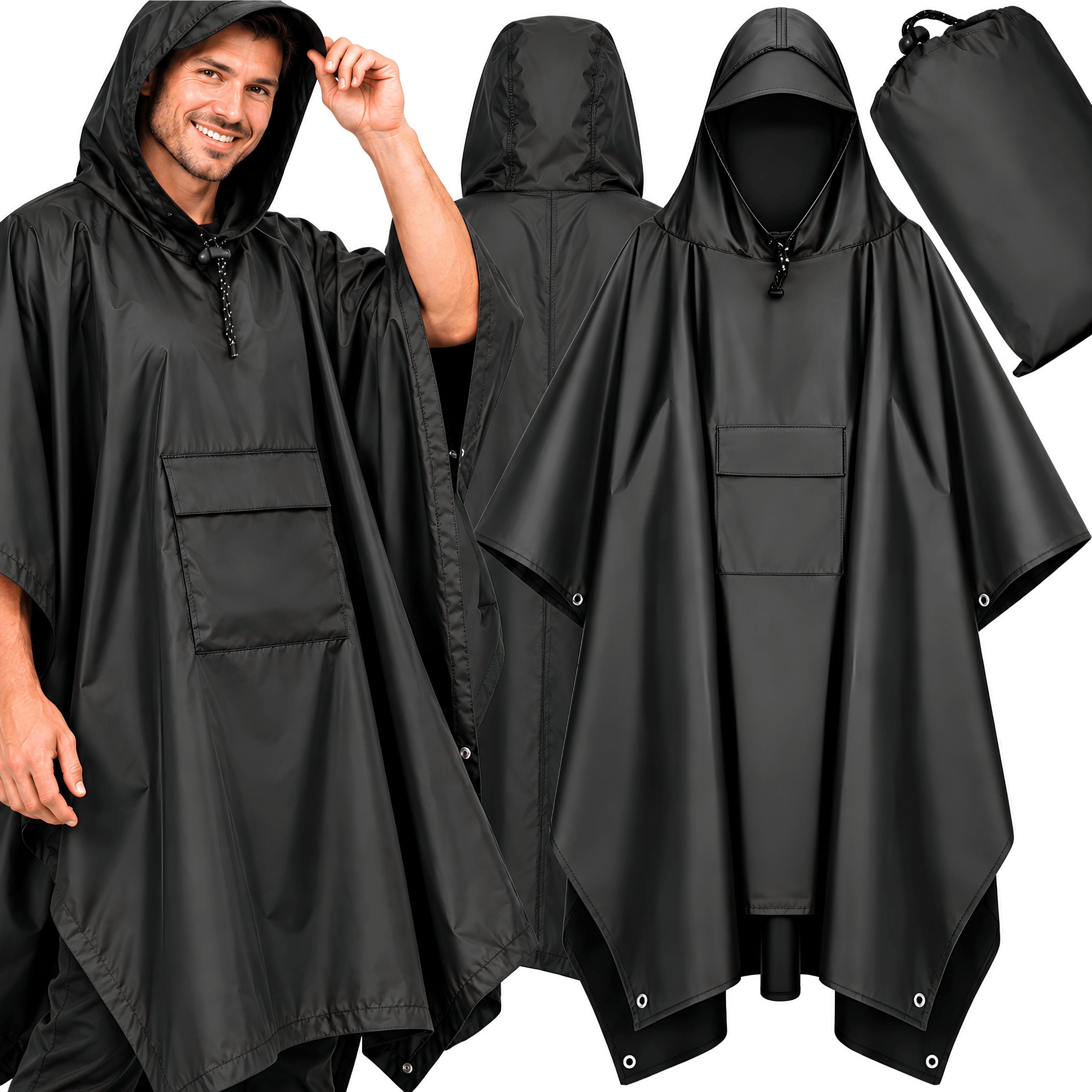 TEMU Rain Poncho With Hood Waterproof Jacket Men's And Women's Lightweight Portable Multi-functional Rain Poncho With Hood 3 In 1 Poncho Tarp Or Mat