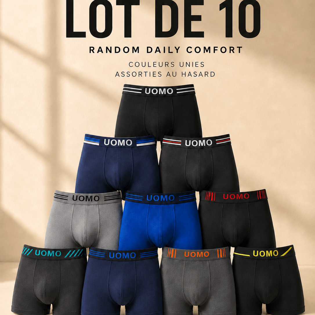 TEMU Lot de 10 boxers pour hommes, confort aléatoire, couleurs unies assorties, sous-vêtements , respirants et extensibles