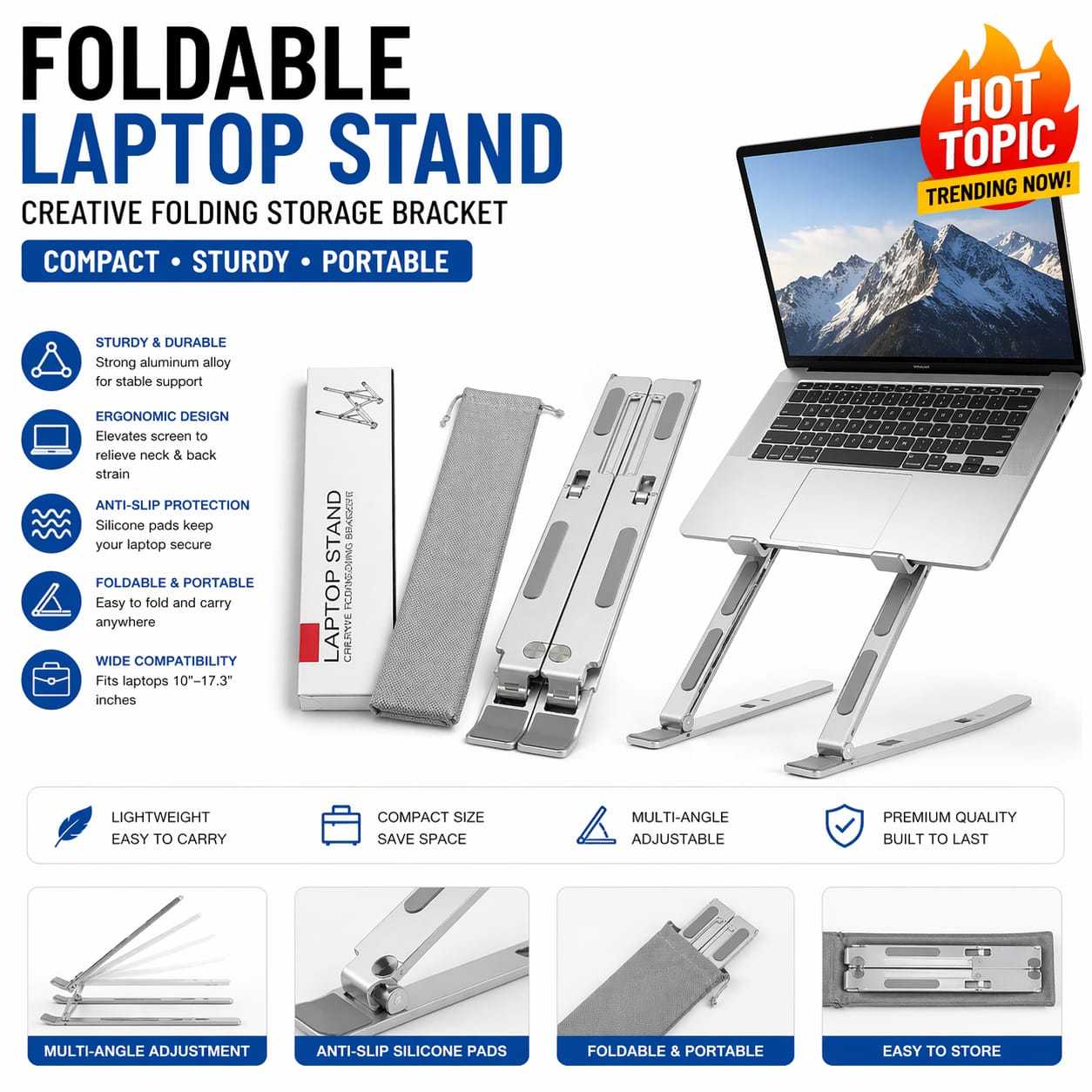 ergonomic adjustable aluminum laptop stand foldable portable desk mount sturdy alloy frame lightweight   for     laptop stand for home office