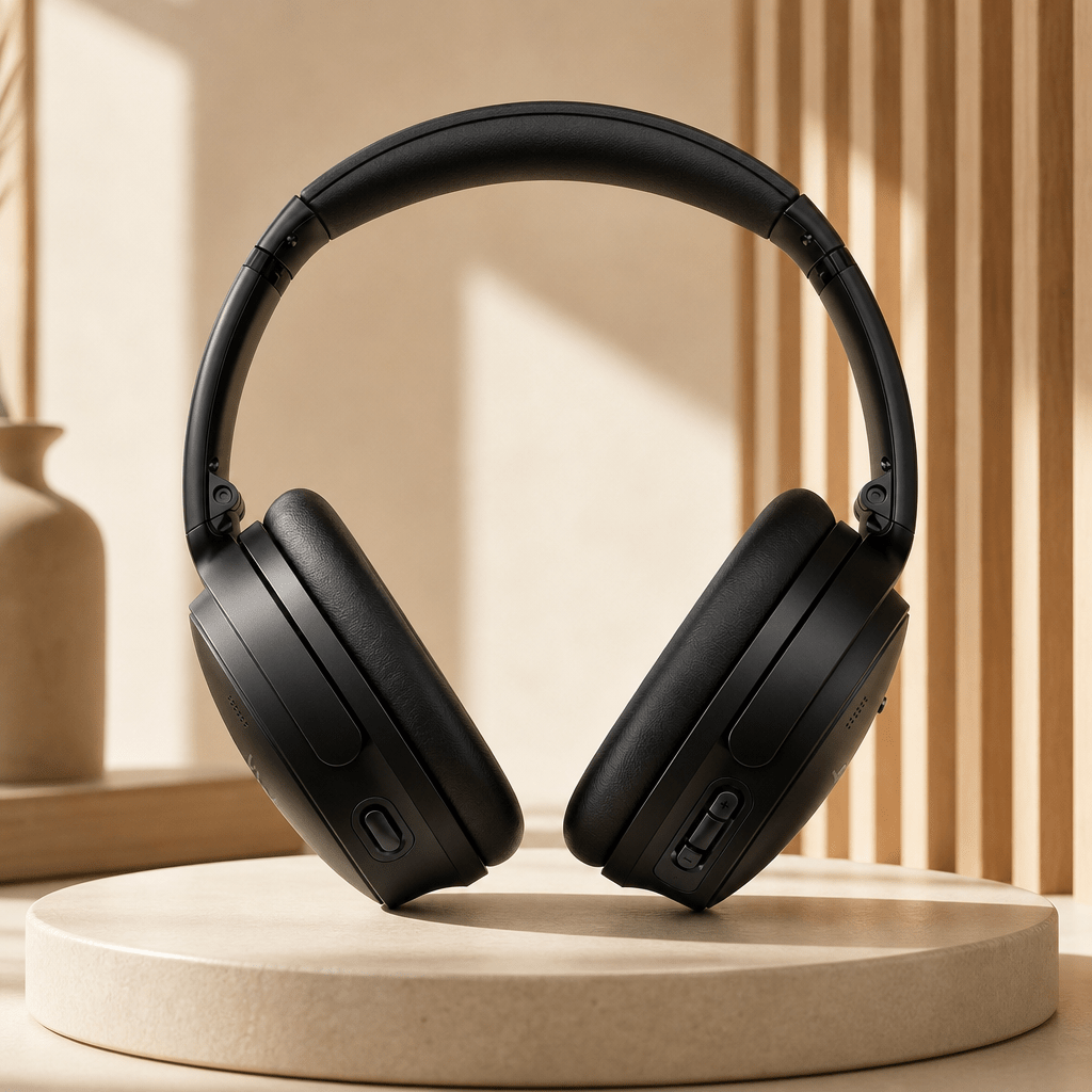 45 anc wireless headphones     bt 5   to 24 hrs     for pairing to 2 devices volume   active custom eq black Product details 0
