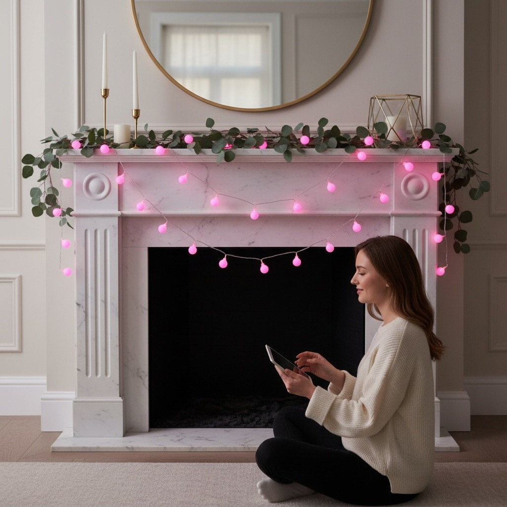 شريط إضاءة led وردي بطول 5 أمتار - إضاءة led زخرفية لعيد الميلاد لتزيين الطاولة وغرفة تفاصيل المنتج 3