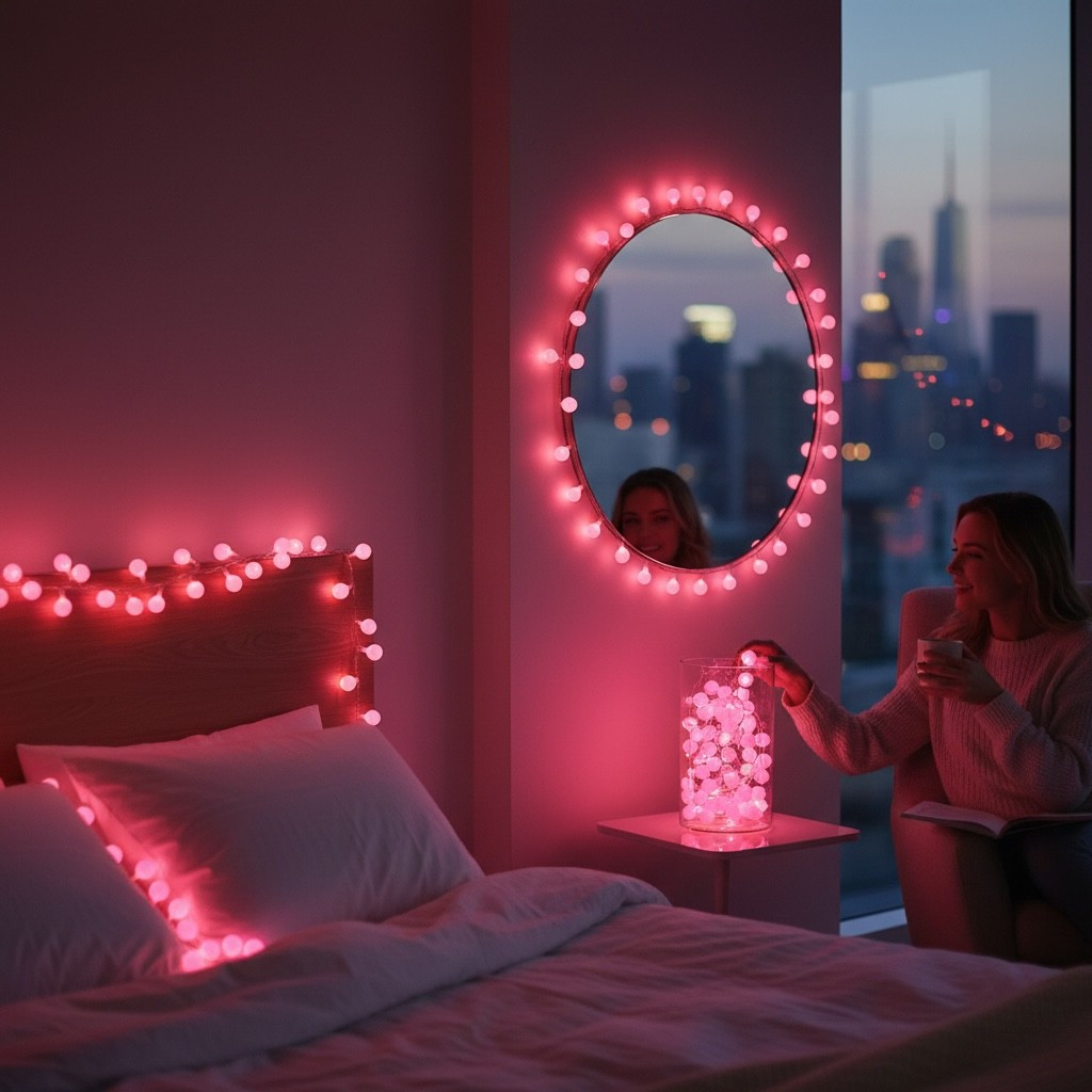 شريط إضاءة led وردي بطول 5 أمتار - إضاءة led زخرفية لعيد الميلاد لتزيين الطاولة وغرفة تفاصيل المنتج 1