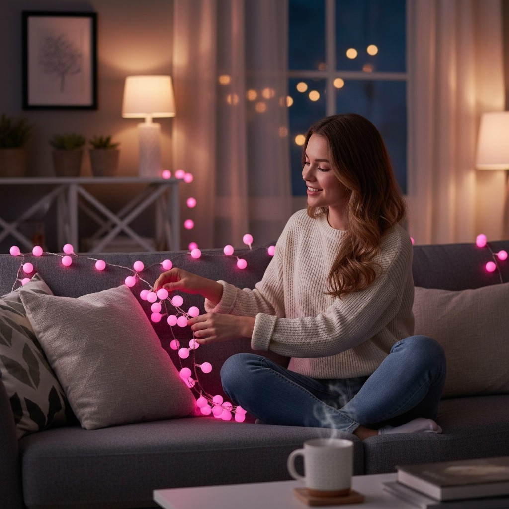 شريط إضاءة led وردي بطول 5 أمتار - إضاءة led زخرفية لعيد الميلاد لتزيين الطاولة وغرفة تفاصيل المنتج 8