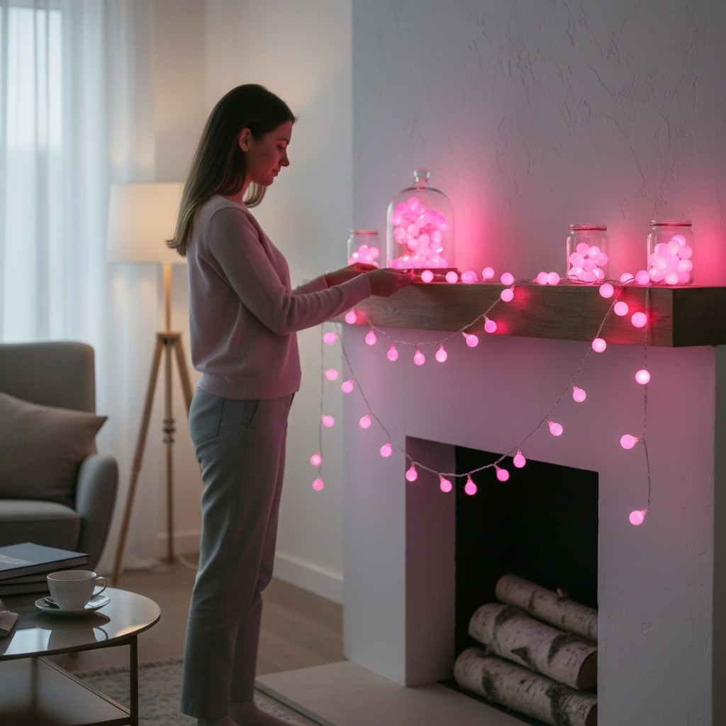 شريط إضاءة led وردي بطول 5 أمتار - إضاءة led زخرفية لعيد الميلاد لتزيين الطاولة وغرفة تفاصيل المنتج 6
