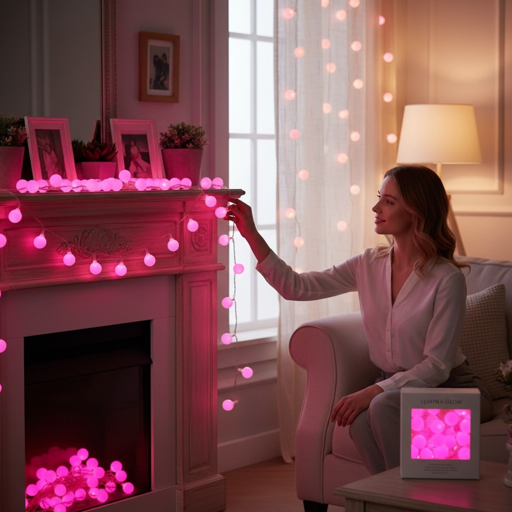 شريط إضاءة led وردي بطول 5 أمتار - إضاءة led زخرفية لعيد الميلاد لتزيين الطاولة وغرفة تفاصيل المنتج 4