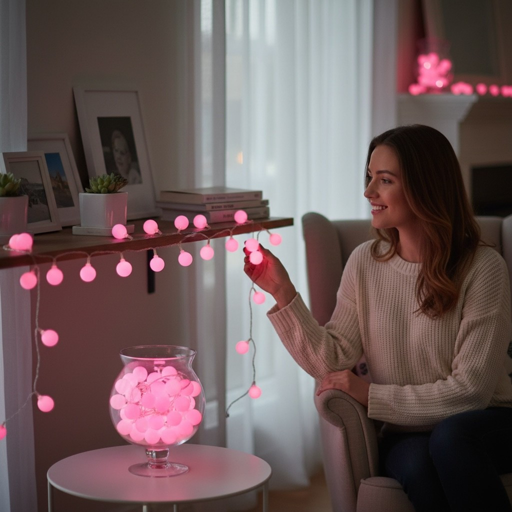 شريط إضاءة led وردي بطول 5 أمتار - إضاءة led زخرفية لعيد الميلاد لتزيين الطاولة وغرفة تفاصيل المنتج 2