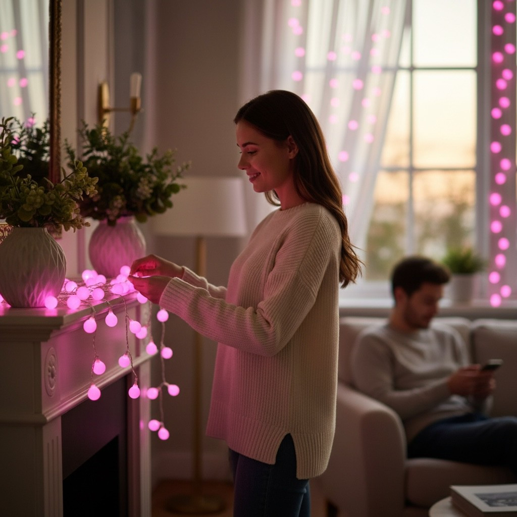 شريط إضاءة led وردي بطول 5 أمتار - إضاءة led زخرفية لعيد الميلاد لتزيين الطاولة وغرفة تفاصيل المنتج 5