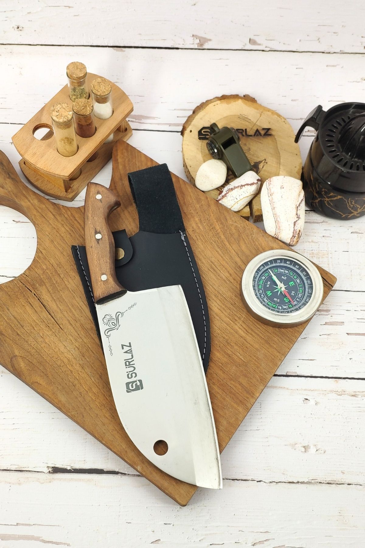 SürLaz Sürmene Dövme Çelik Mutfak Şef Bıçağı Almazan Serisi Kılıf Hediyeli