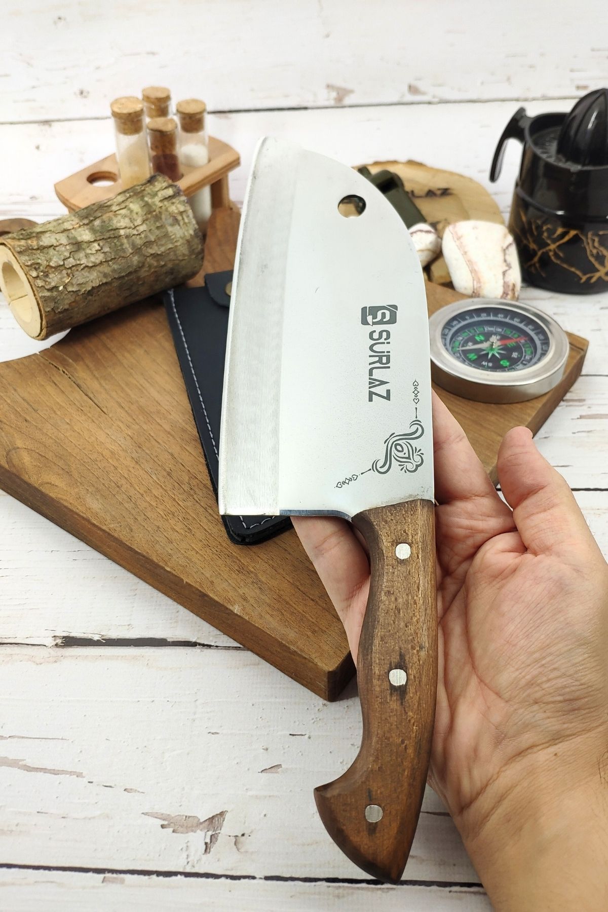 SürLaz Sürmene Dövme Çelik Mutfak Şef Bıçağı Almazan Serisi Kılıf Hediyeli