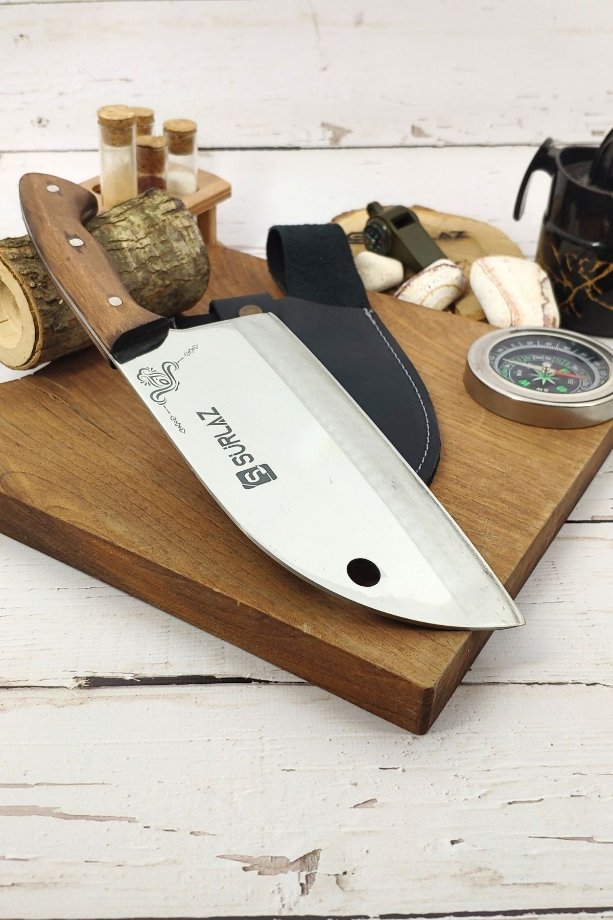 SürLaz Sürmene Dövme Çelik Mutfak Şef Bıçağı Almazan Serisi Kılıf Hediyeli