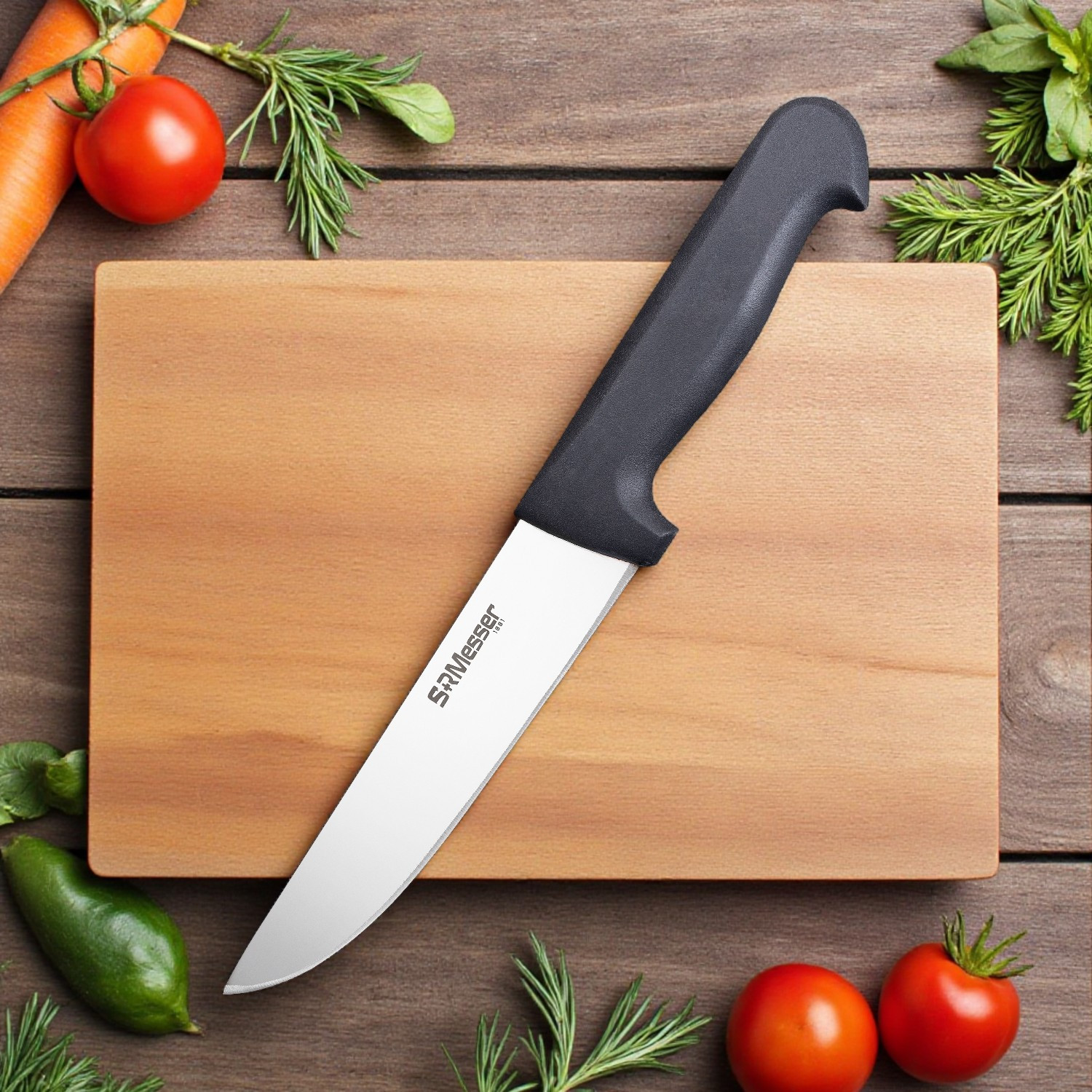 SRMesser 1881 Mutfak Bıçağı No 2 – Paslanmaz Çelik, Profesyonel Kesim Aracı, Et-Ekmek-Sebze-Meyve için Çok Yönlü Kullanım