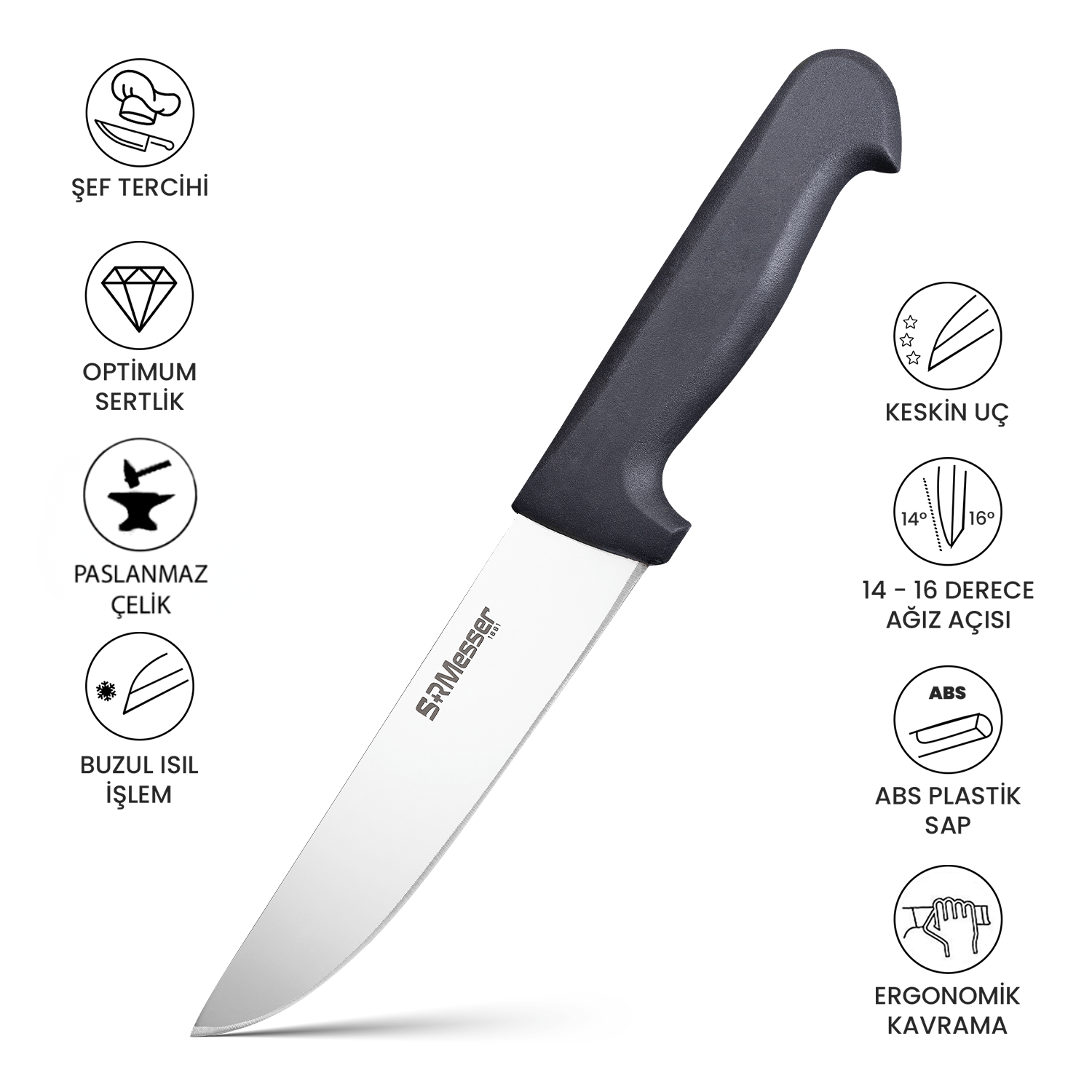SRMesser 1881 Mutfak Bıçağı No 2 – Paslanmaz Çelik, Profesyonel Kesim Aracı, Et-Ekmek-Sebze-Meyve için Çok Yönlü Kullanım