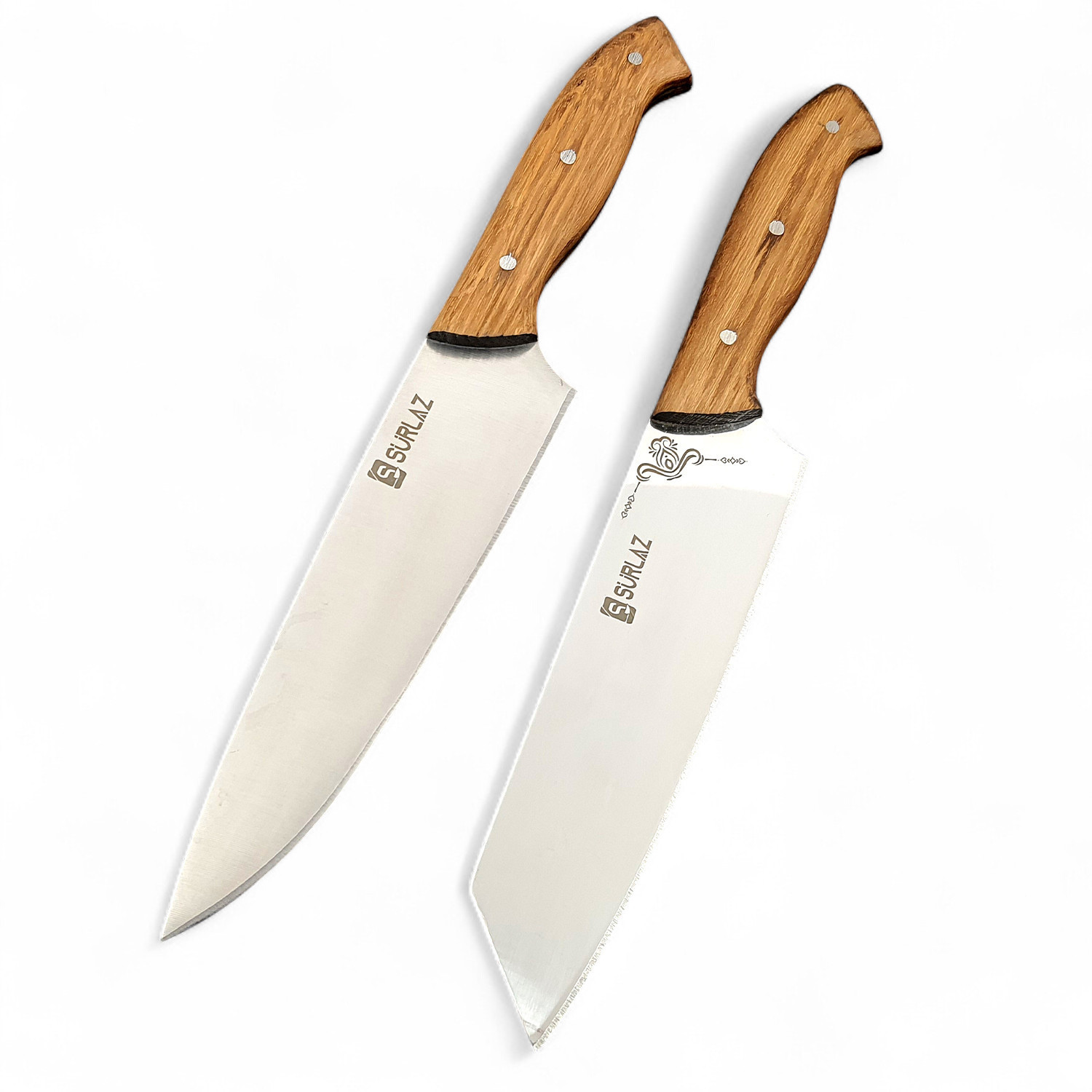 2’li Şef Bıçağı Hediye Seti – El Yapımı Ahşap Saplı Paslanmaz Çelik Profesyonel Mutfak Bıçakları