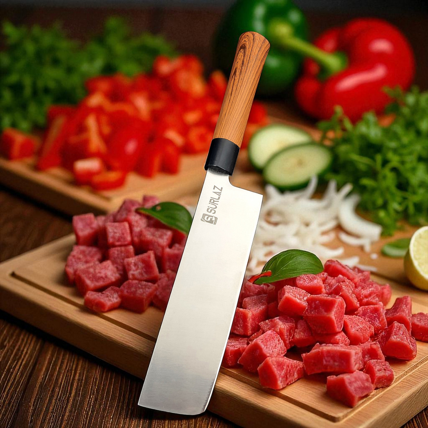 Kişiye Özel Nakiri Şef Bıçağı – 31 cm 4116 Alman Çeliği, ABS Saplı Profesyonel Sebze ve Mutfak Bıçağı