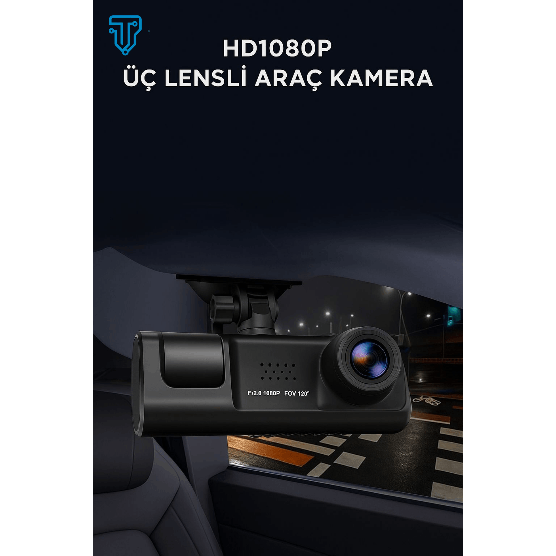 3 kameralı 1080p hd araç i̇çi kayıt cihazı – gece görüş,   görüş, lcd ekran, g-sensör, lcd ekran Ürün detayları 0
