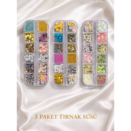 lesvips 3 paket tırnak tasarım seti – parlak, işıltılı nail art süsleri