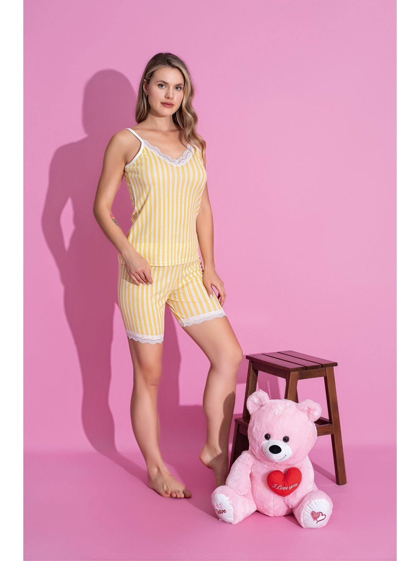 dantelli askılı çizgili   kadın pijama takımı Ürün detayları 1